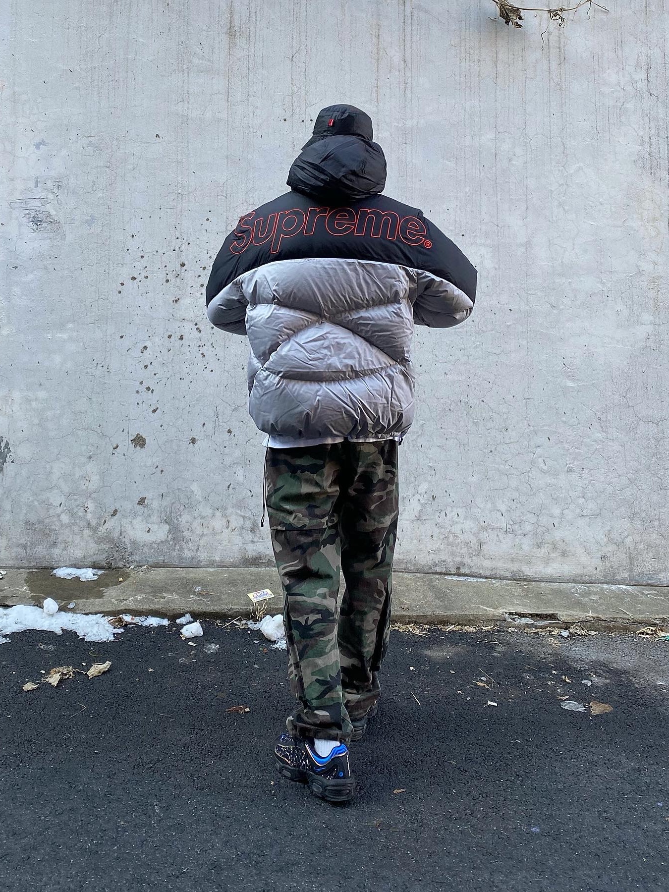 Supreme x The North Face 800-Fill Half Zip Hooded Pullover Grey - 22FW, Supreme x The North Face Snakeskin Packable Reversible Crusher Black - 18SS 착용 스타일 - 4