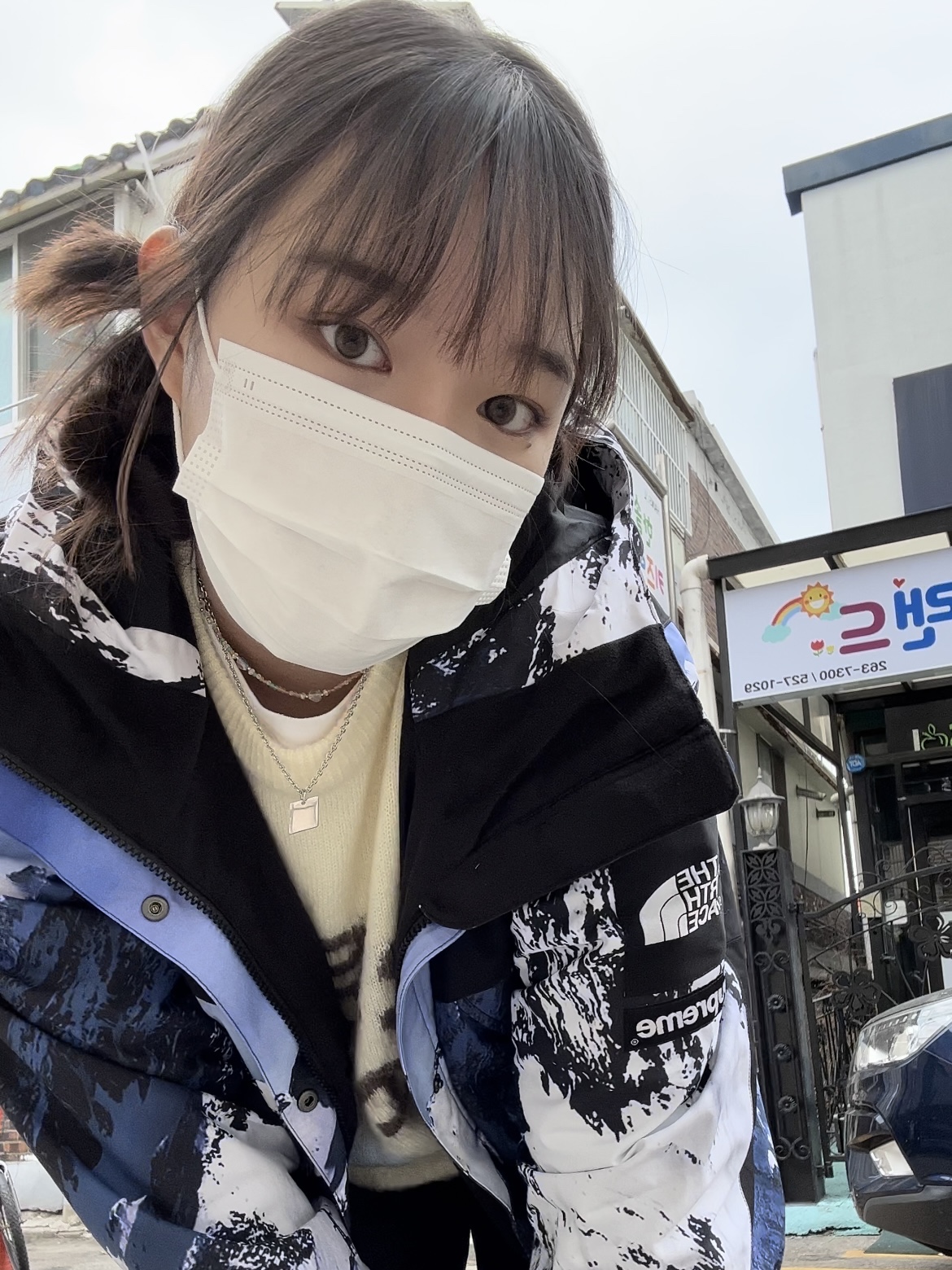Supreme x The North Face Mountain Parka Blue White - 17FW 착용 스타일 - 1