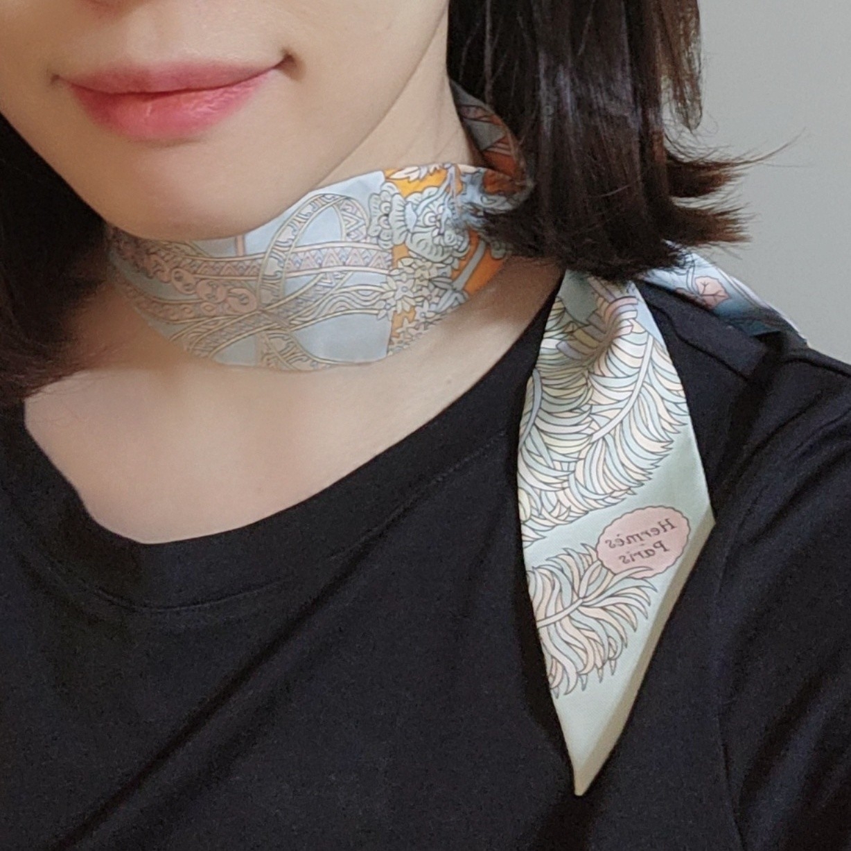 (W) Hermes De L'Ombrelle Aux Duels Twilly Ciel Rose Pale Orange 착용 스타일 - 1