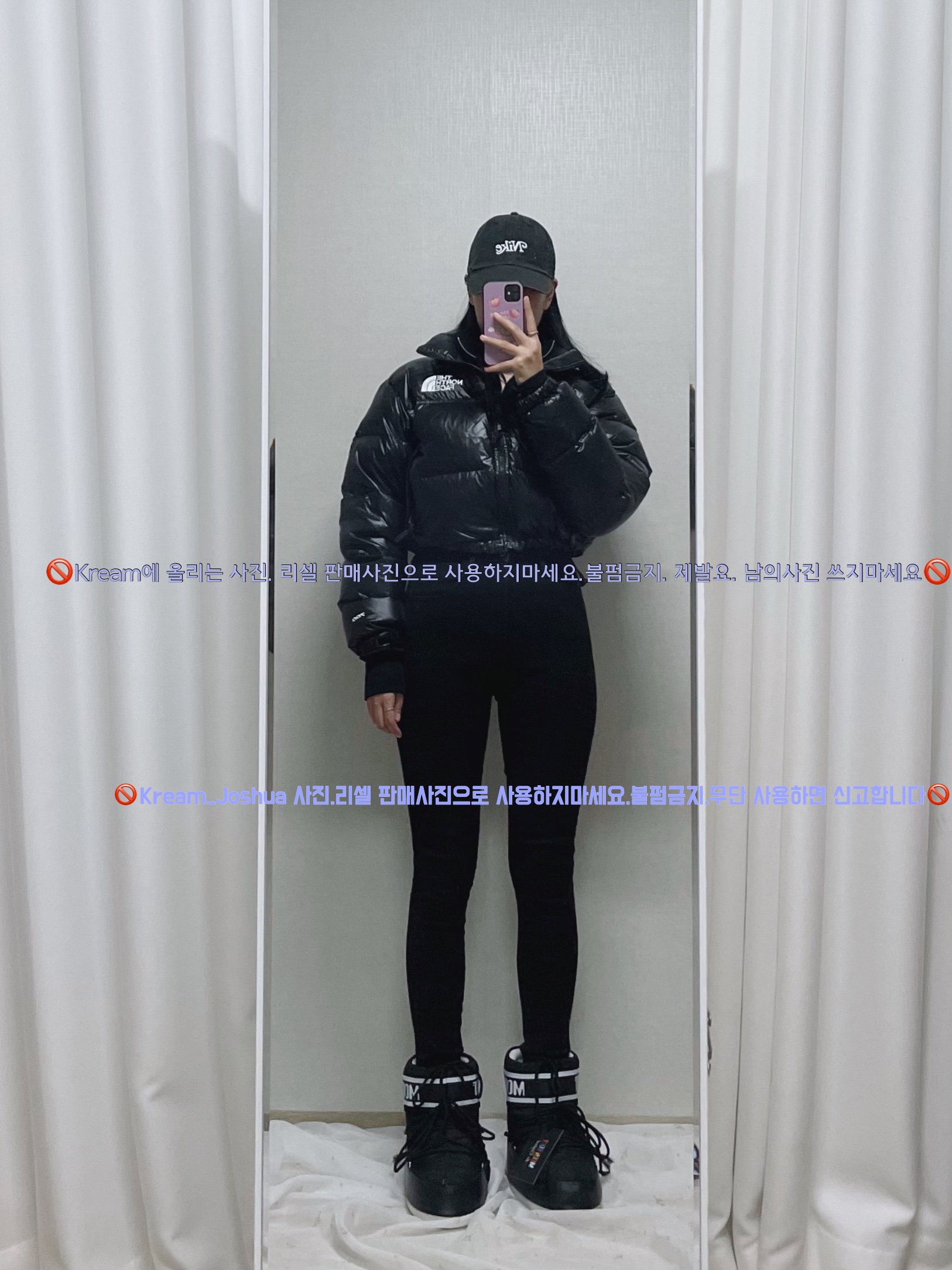 (W) Moon Boot Icon Low Nylon Boots Black, (W) The North Face Nuptse Short Jacket TNF Black 착용 스타일 - 1
