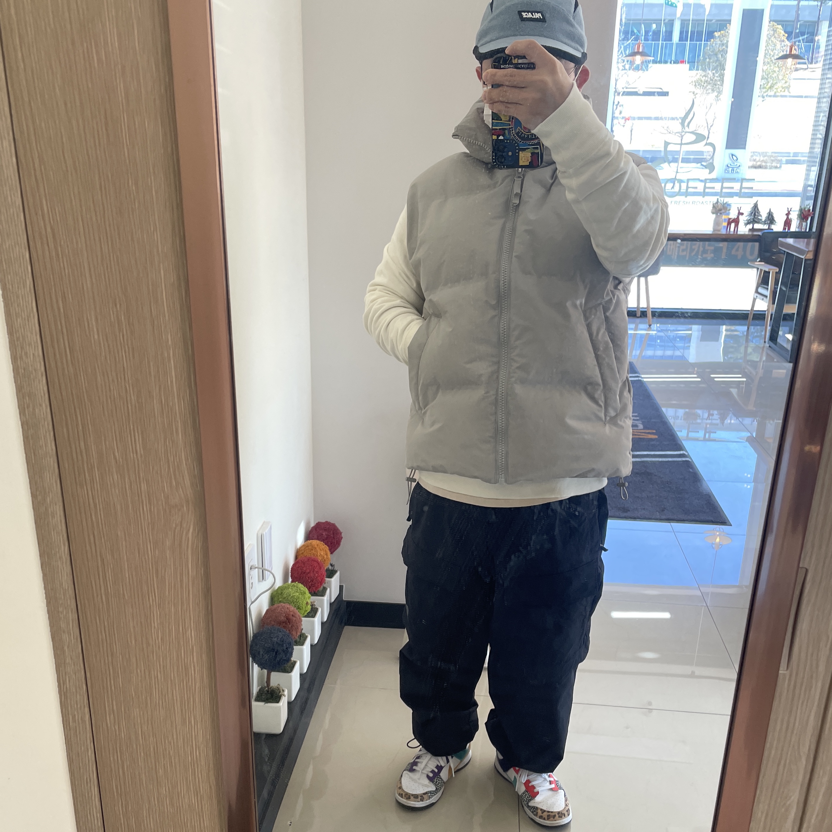 (W) Nike Dunk Low SE Patchwork, Palace Fleeced Runner Black - 22FW 착용 스타일