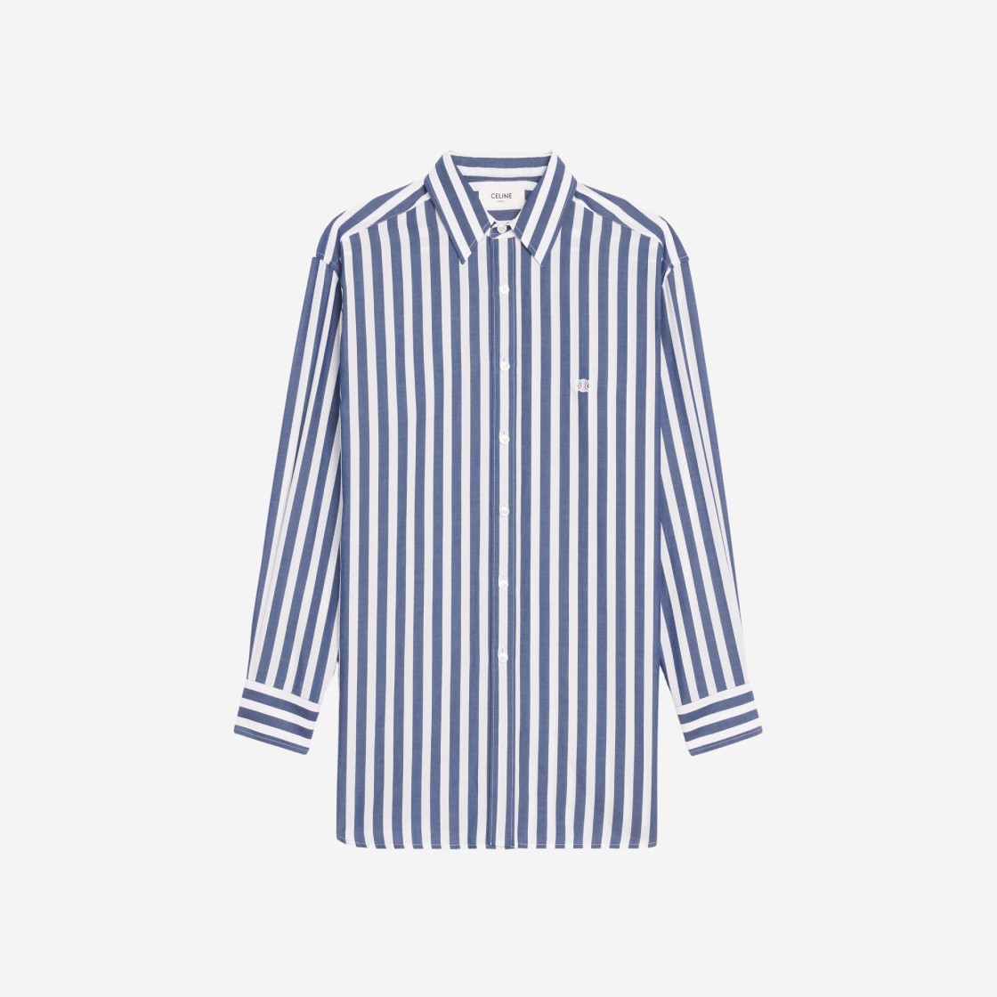 (W) Celine Boyfriend Shirt in Striped Fabric Blanc Bleu Navy 상세 이미지 1