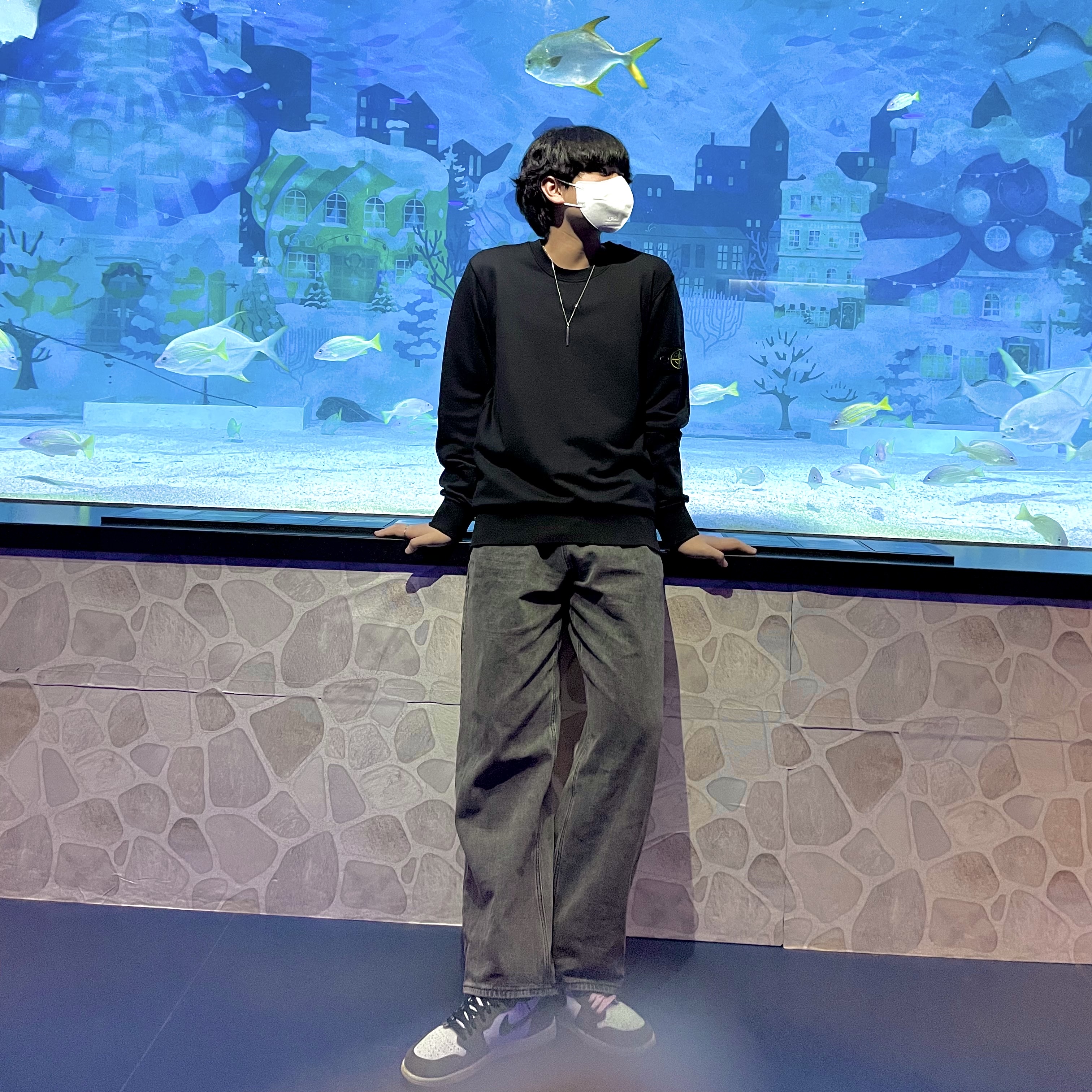 Jordan 1 x Travis Scott Retro High OG SP Mocha, Stone Island 63051 Crewneck Sweatshirt Black - 22SS 착용 스타일