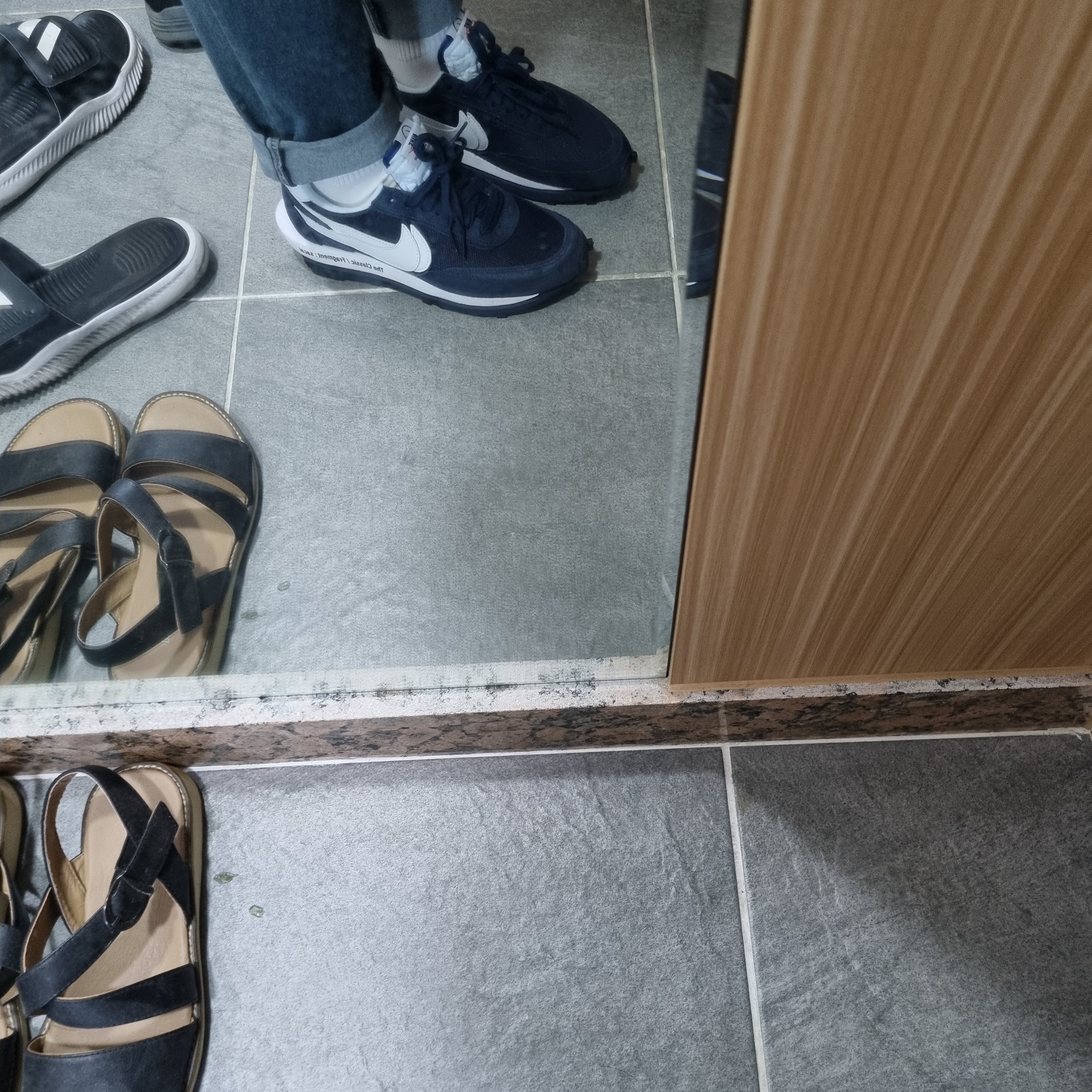 Nike x Sacai x Fragment LDWaffle Blackened Blue 착용 스타일 - 2