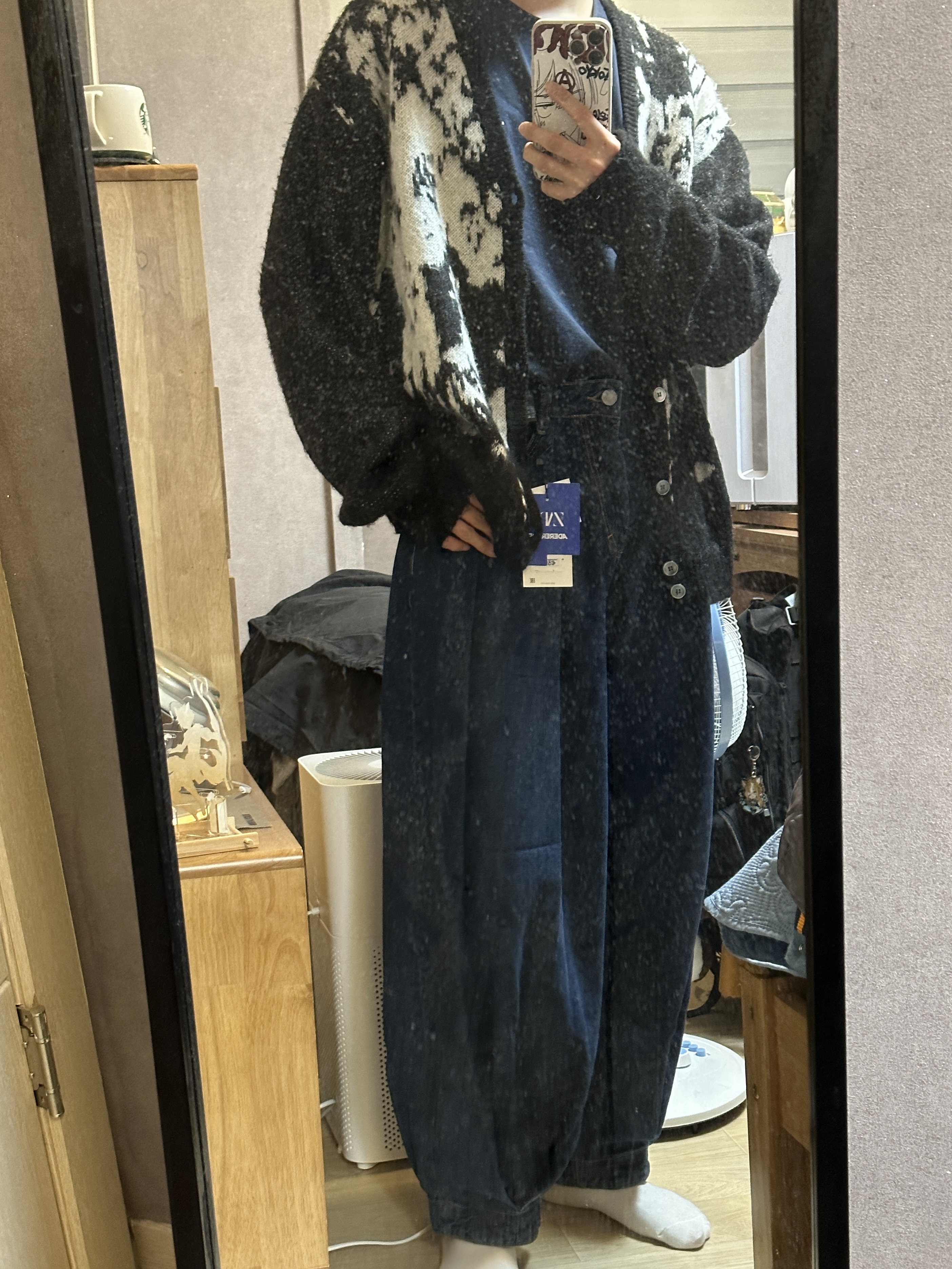 Zara x Ader Error Wide Leg Jeans Blue 착용 스타일 - 1