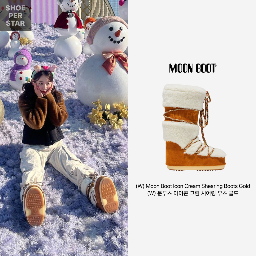(W) Moon Boot Icon Cream Shearing Boots Gold 착용 스타일 - 1