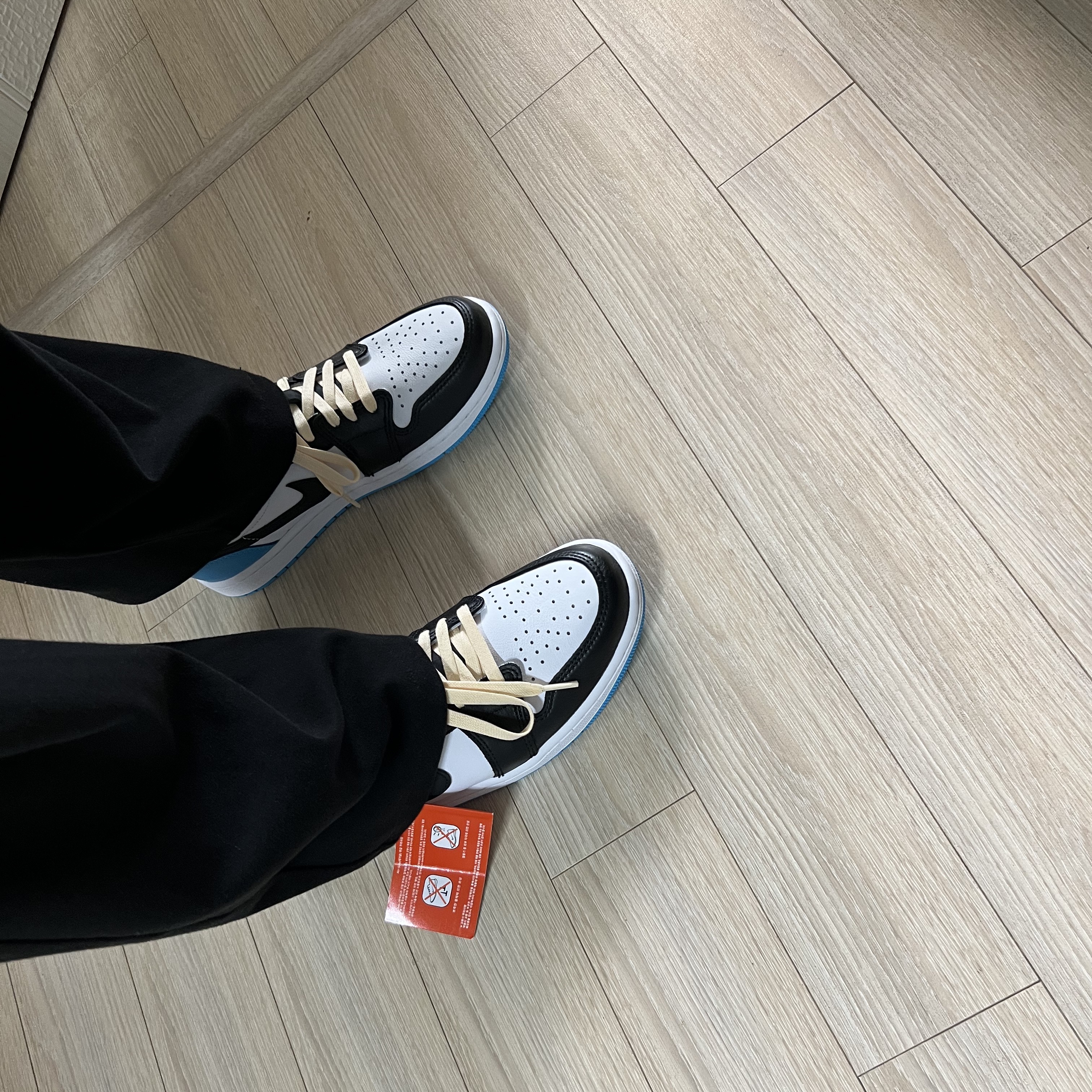 Jordan 1 Retro Low OG Black and Dark Powder Blue 착용 스타일 - 2