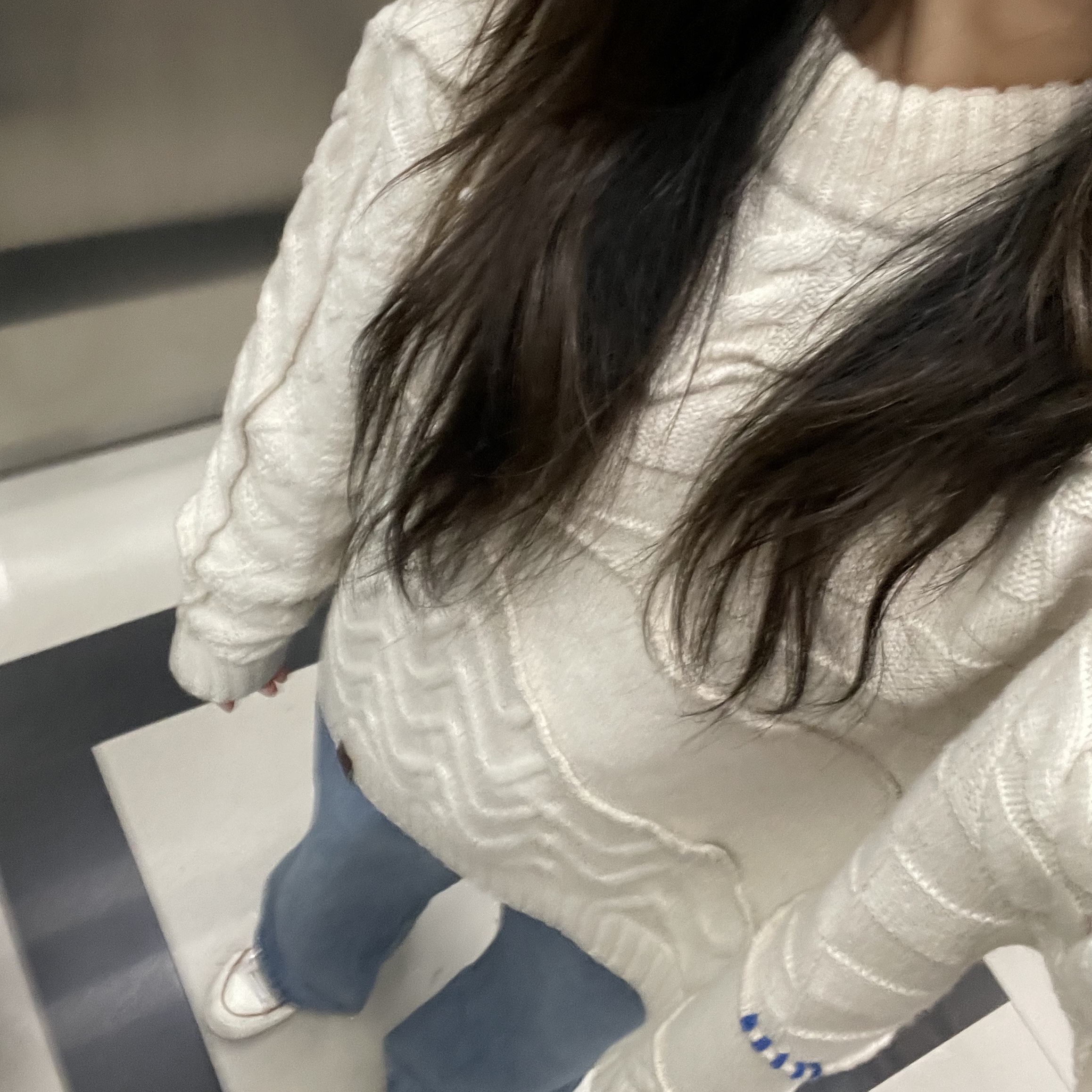Zara x Ader Error Patchwork Oversize Knit Sweater Cream, Converse Chuck 70 High Paint Egret 착용 스타일 - 4