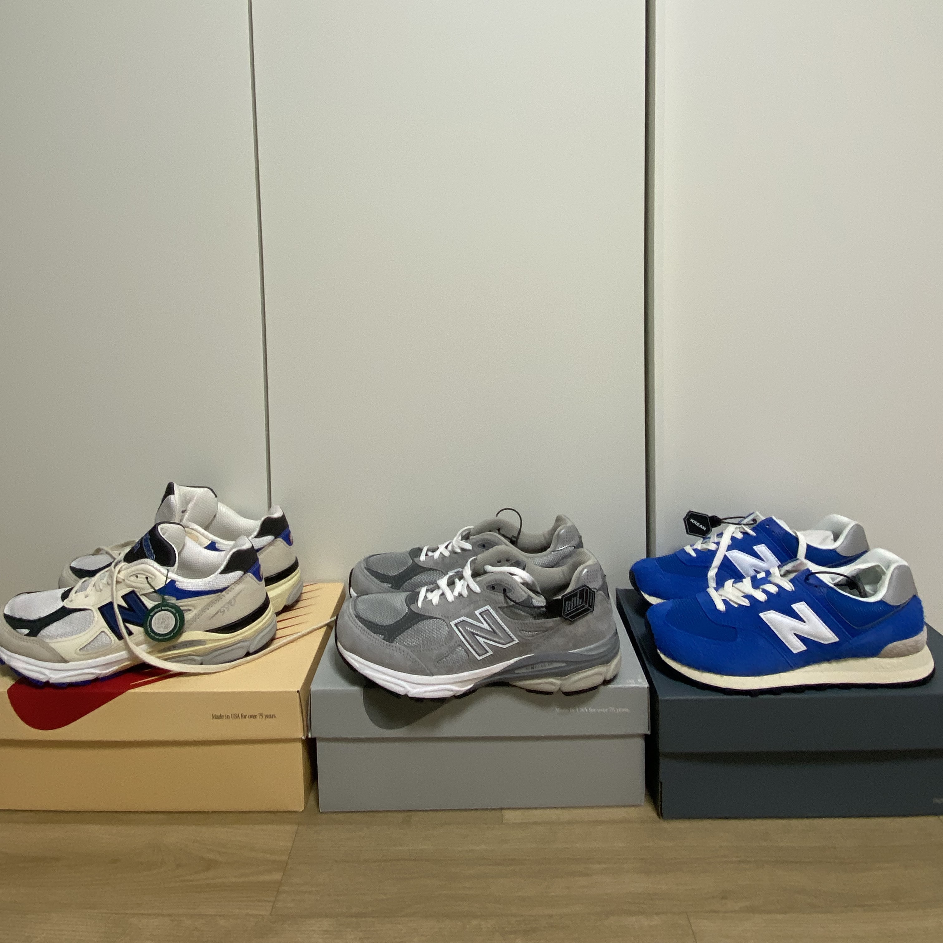 New Balance 990v3 Made in USA Grey - D Standard, New Balance 574 Heritage Blue White 착용 스타일