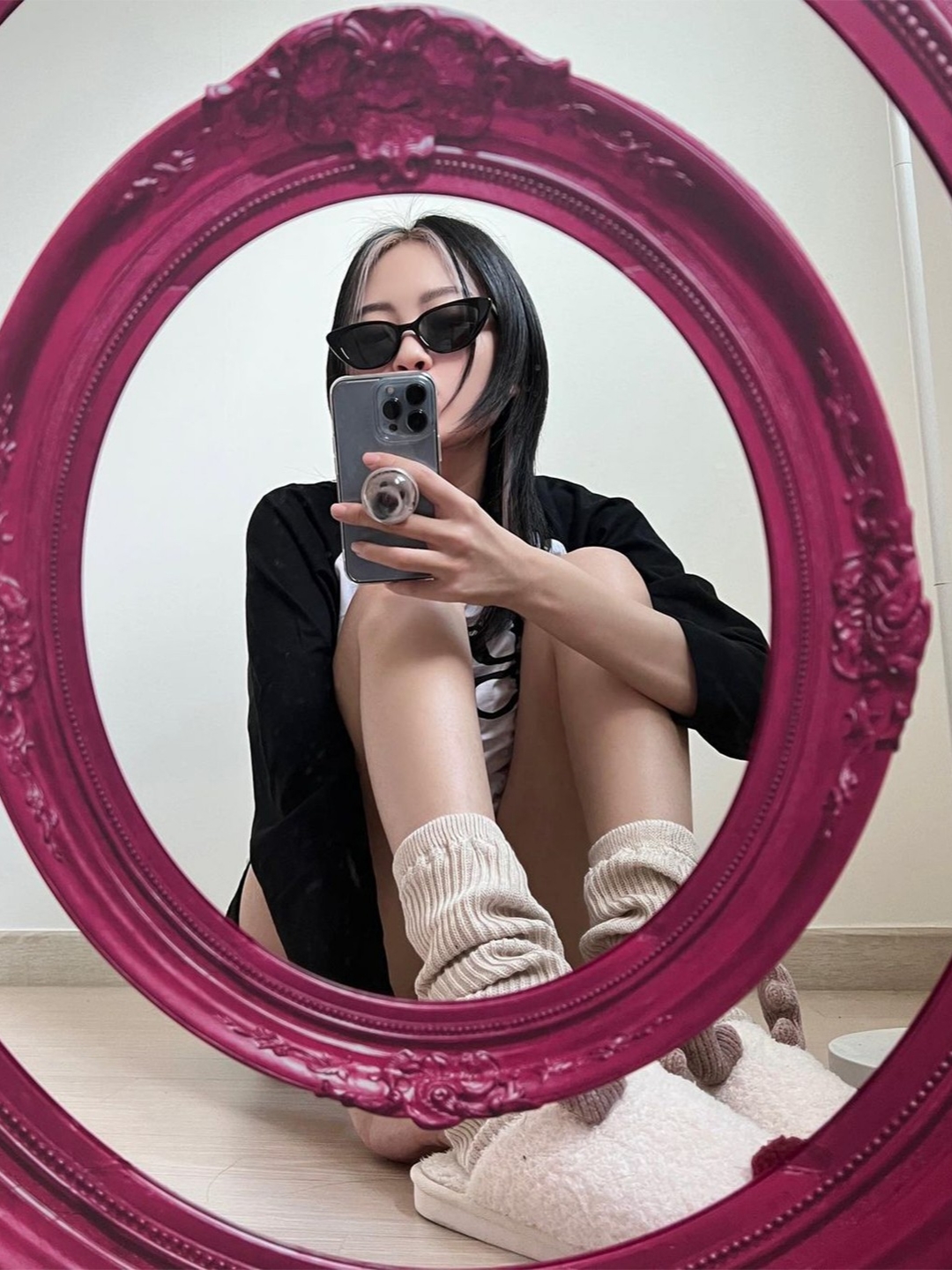 Say Touche Framex3 Mirror Pink 착용 스타일 - 1