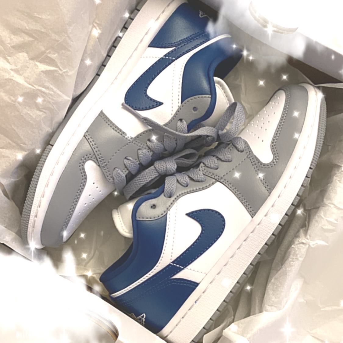 (W) Jordan 1 Low White Grey Blue 착용 스타일