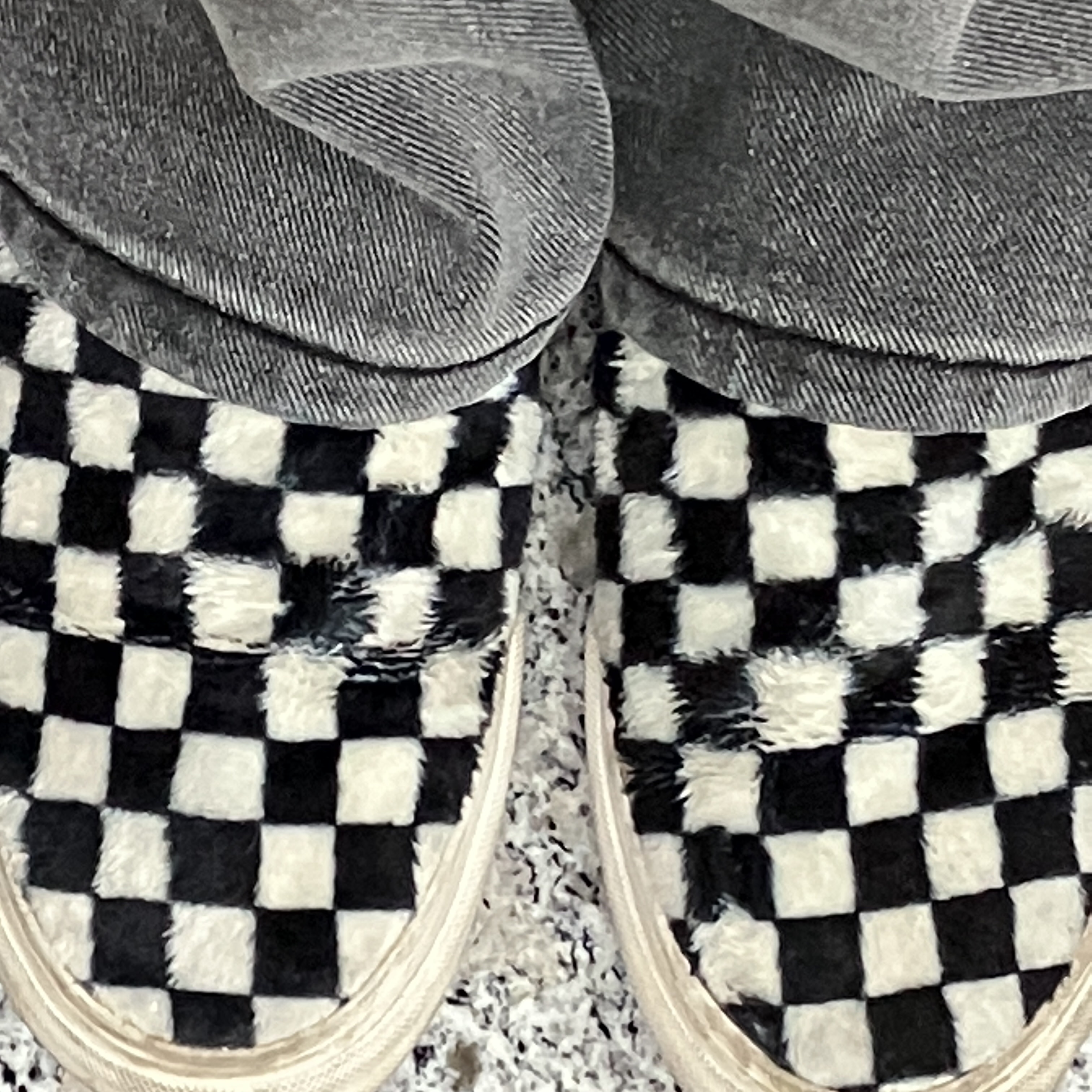 Vans Classic Slip-On Sherpa Checkerboard 착용 스타일 - 1