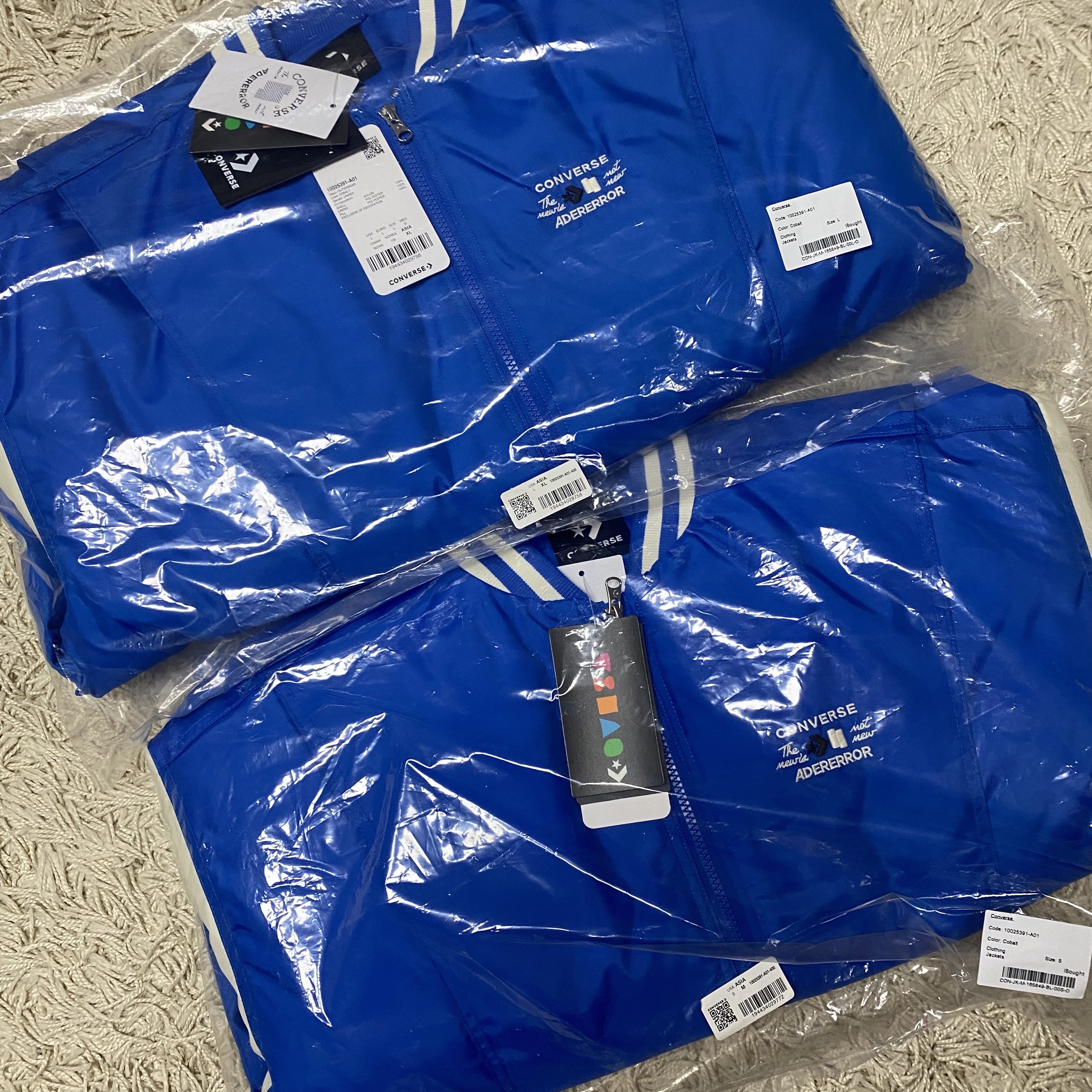 Converse x Ader Error Shapes Varsity Jacket Cobalt 착용 스타일
