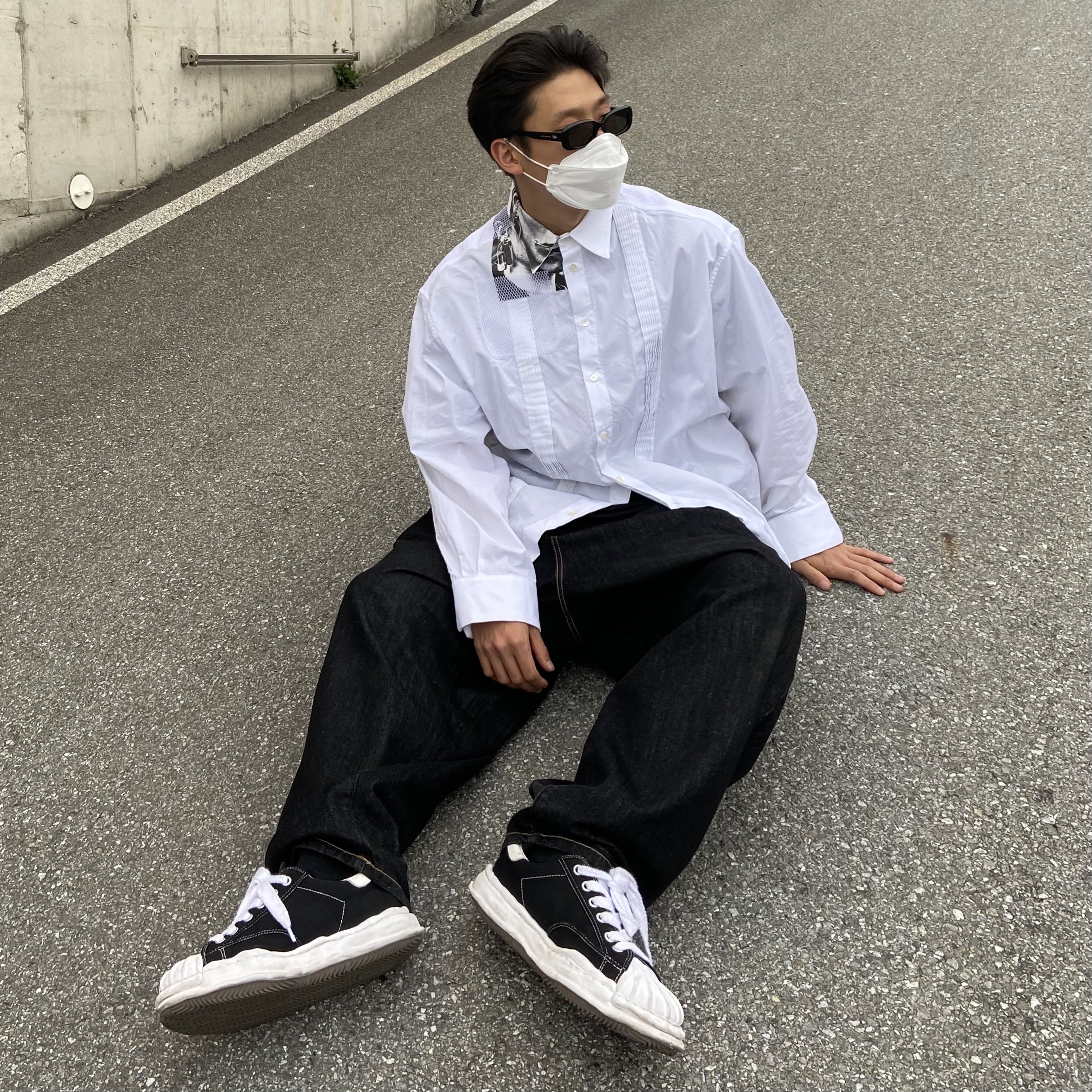 Maison Mihara Yasuhiro Blakey OG Sole Canvas Low-top Sneakers Black 착용 스타일