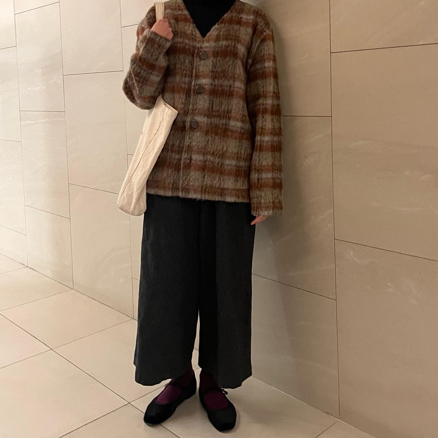 (W) Our Legacy Mid Line Cardigan Mohair Ament Check 착용 스타일