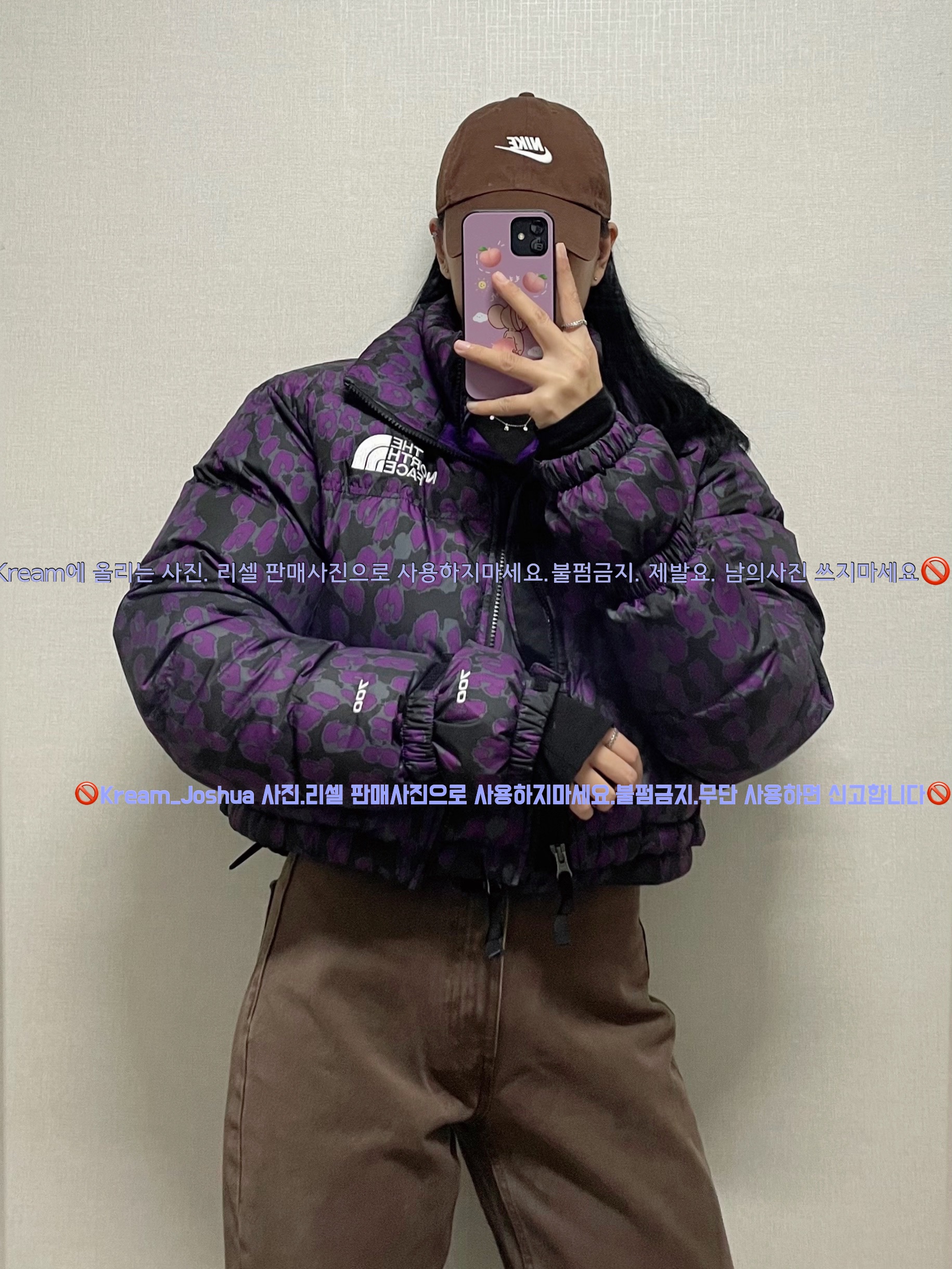(W) The North Face Print Nuptse Short Jacket Gravity Purple Leopard Print, Nike Heritage 86 Futura Washed Cap Dark Driftwood 착용 스타일 - 2