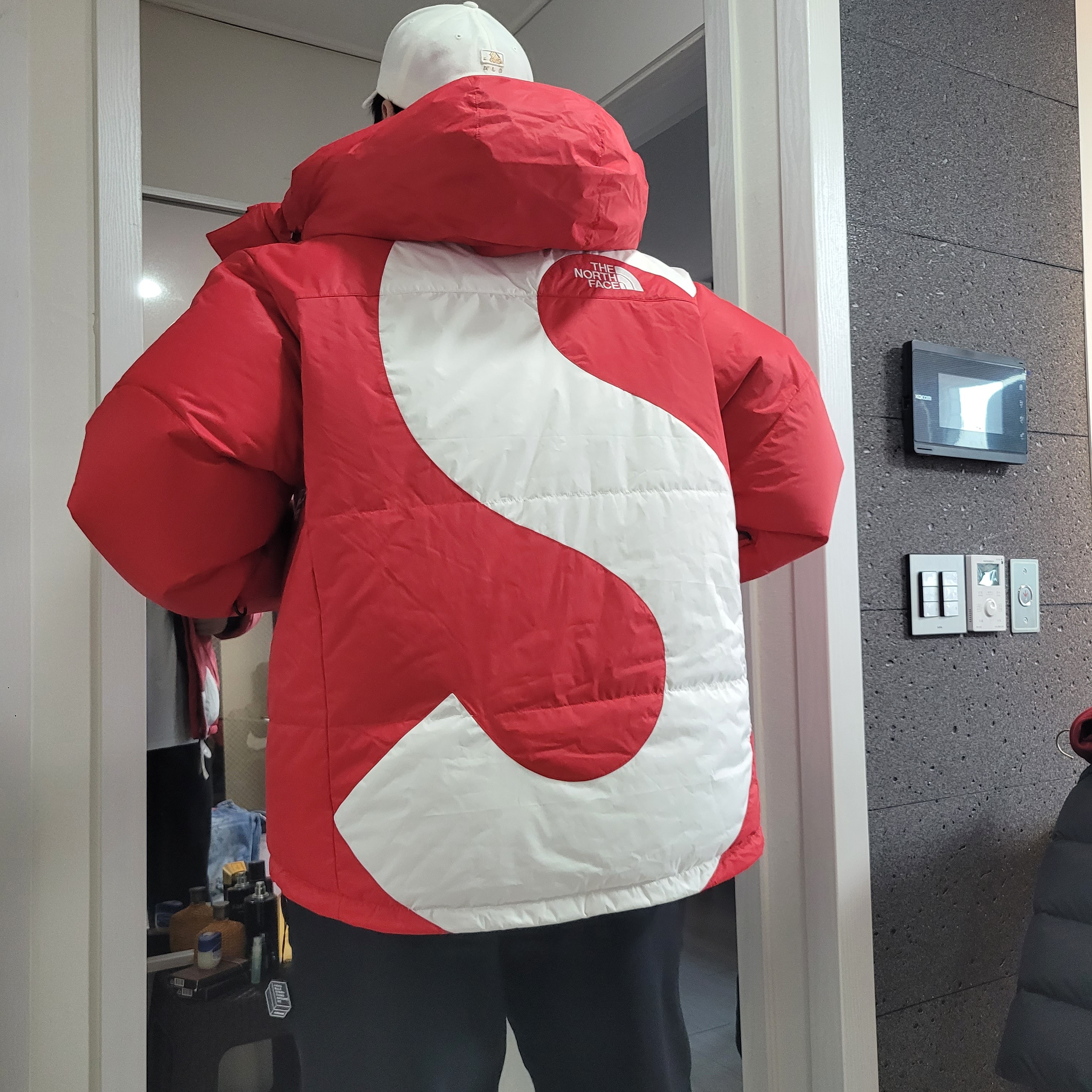 Supreme x The North Face S Logo Summit Series Himalayan Parka Red - 20FW, Stussy Popsicle T-Shirt White 착용 스타일 - 4