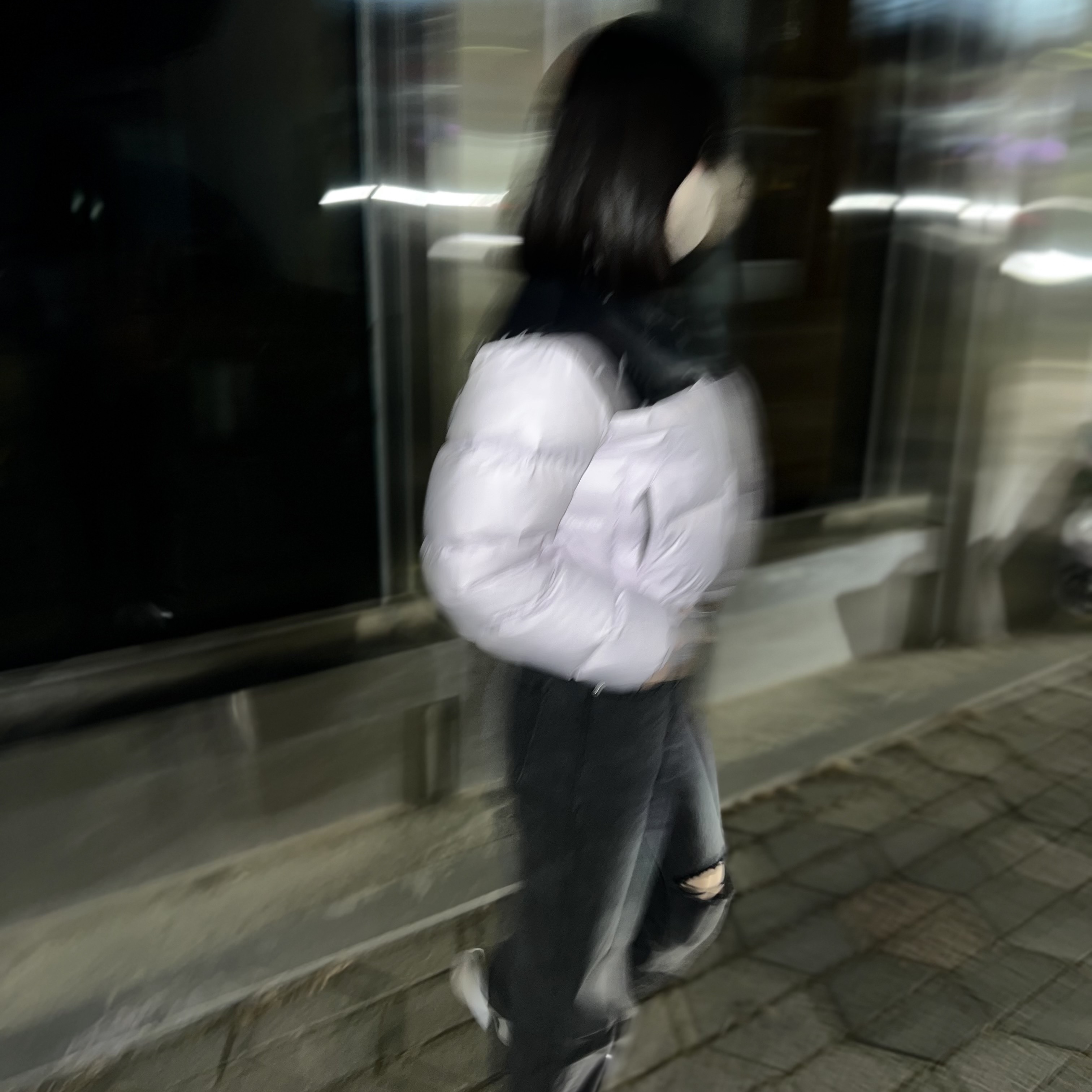 (W) The North Face Nuptse Short Jacket Lilac 착용 스타일 - 2