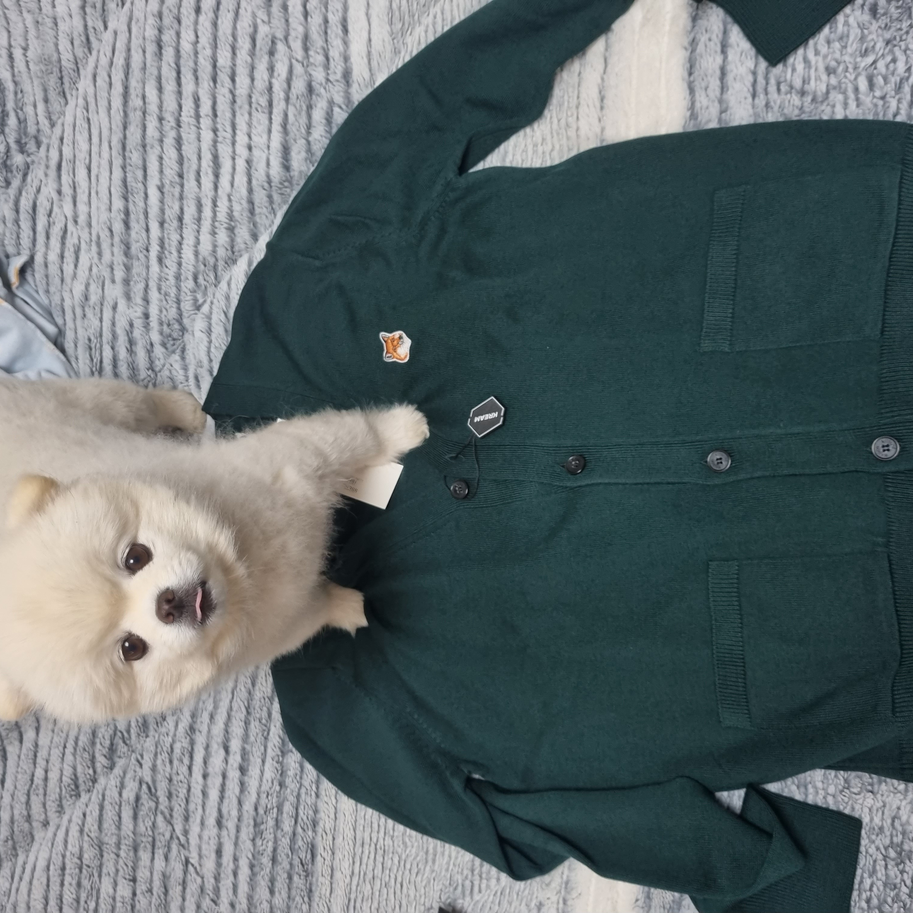 Maison Kitsune Fox Head Patch Classic Cardigan Deep Green 착용 스타일 - 1