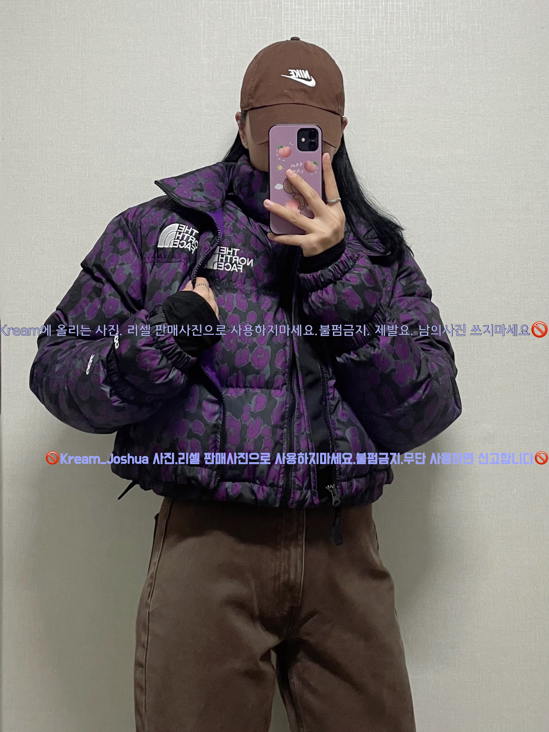 (W) The North Face Print Nuptse Short Jacket Gravity Purple Leopard Print, Nike Heritage 86 Futura Washed Cap Dark Driftwood 착용 스타일 - 3