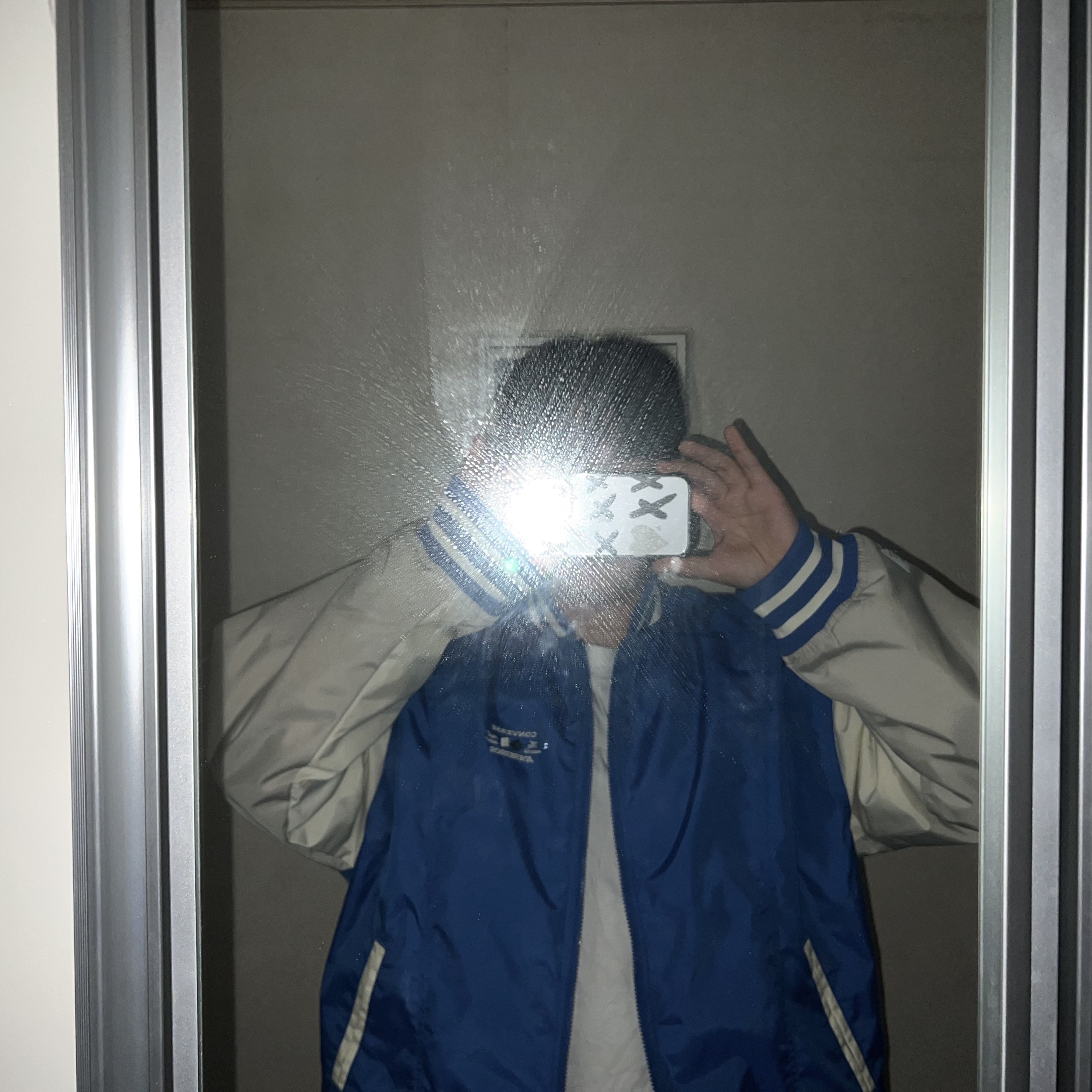 Converse x Ader Error Shapes Varsity Jacket Cobalt 착용 스타일 - 2