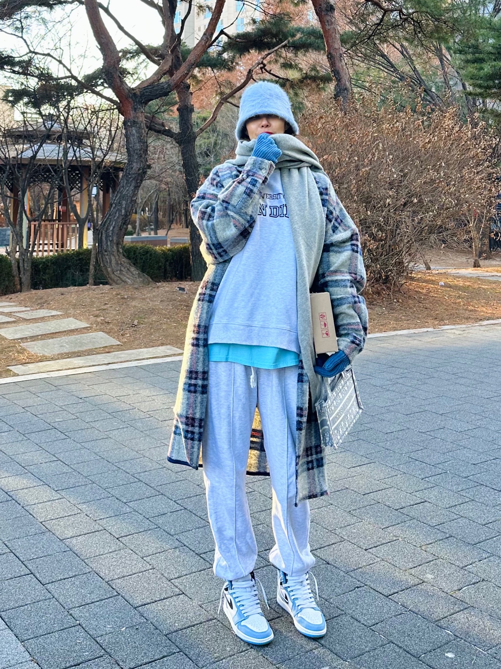 Jordan 1 Retro High OG University Blue, Dior Mini Book Tote Grey Dior Oblique Embroidery 착용 스타일 - 2