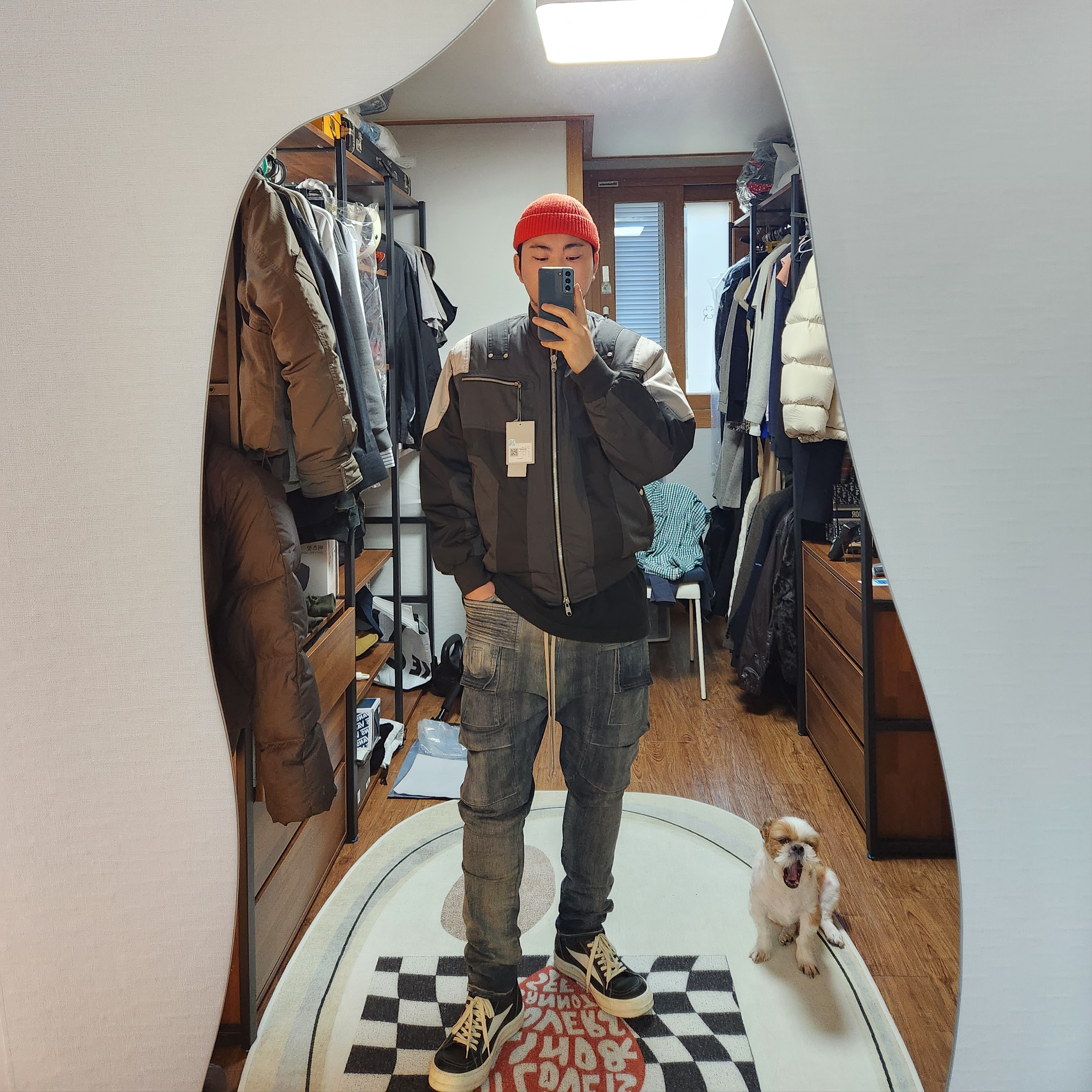 Undermycar Wani Kame Multi Block Pocket Turtle Bomber Driftwood - 22FW, Rick Owens Vintage Sneakers Black 착용 스타일