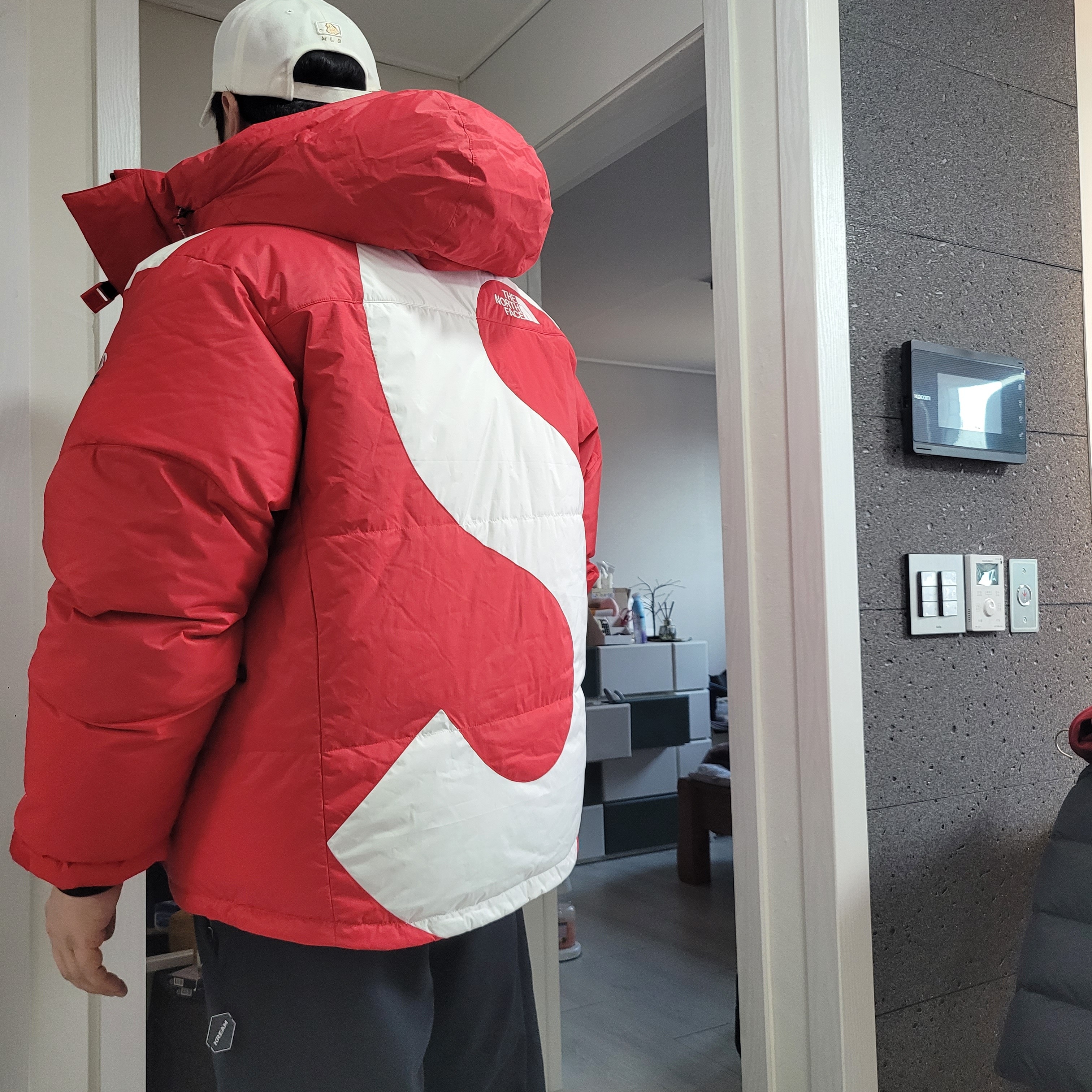 Supreme x The North Face S Logo Summit Series Himalayan Parka Red - 20FW, Stussy Popsicle T-Shirt White 착용 스타일 - 3