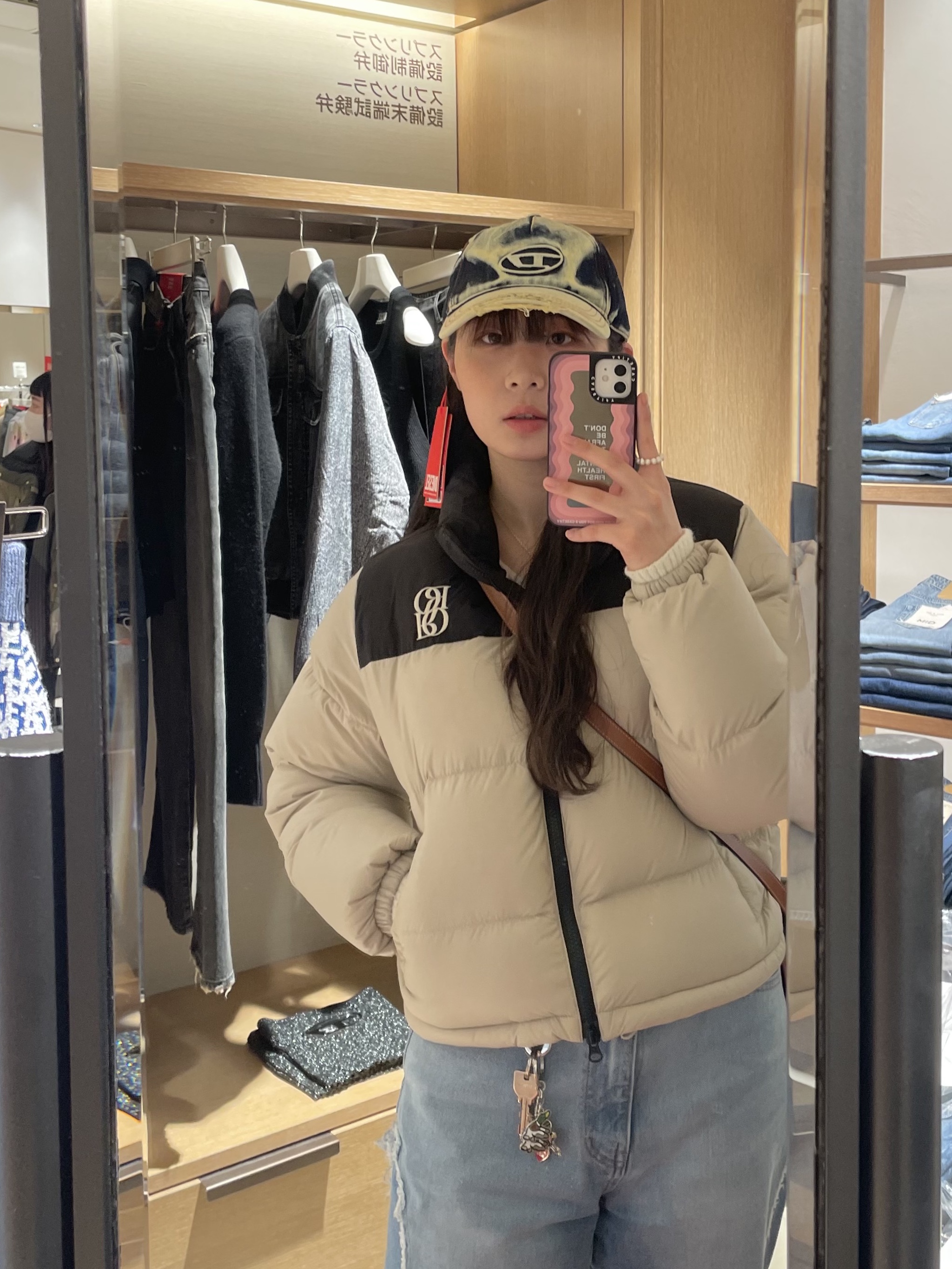 Diesel C-Seymon Treated Denim Baseball Cap Blue White 착용 스타일