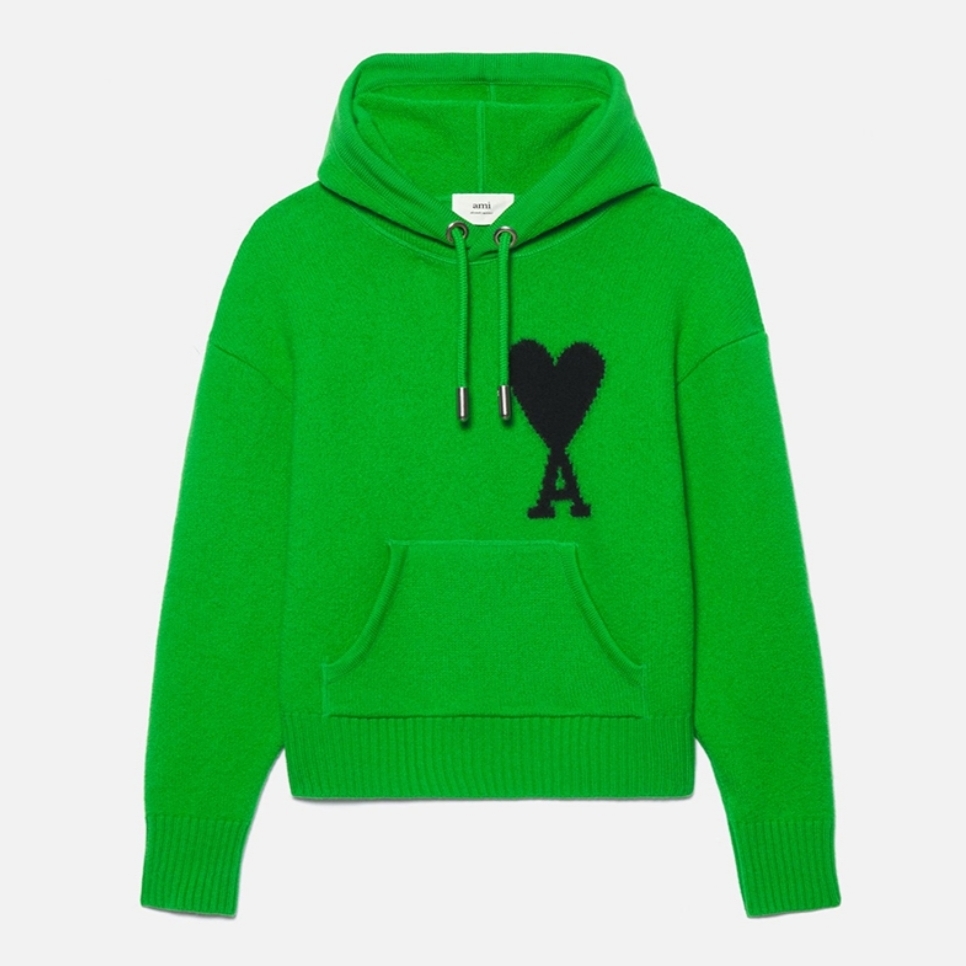 AMI de Coeur Oversize Intarsia Hoodie Green Black 착용 스타일 - 1
