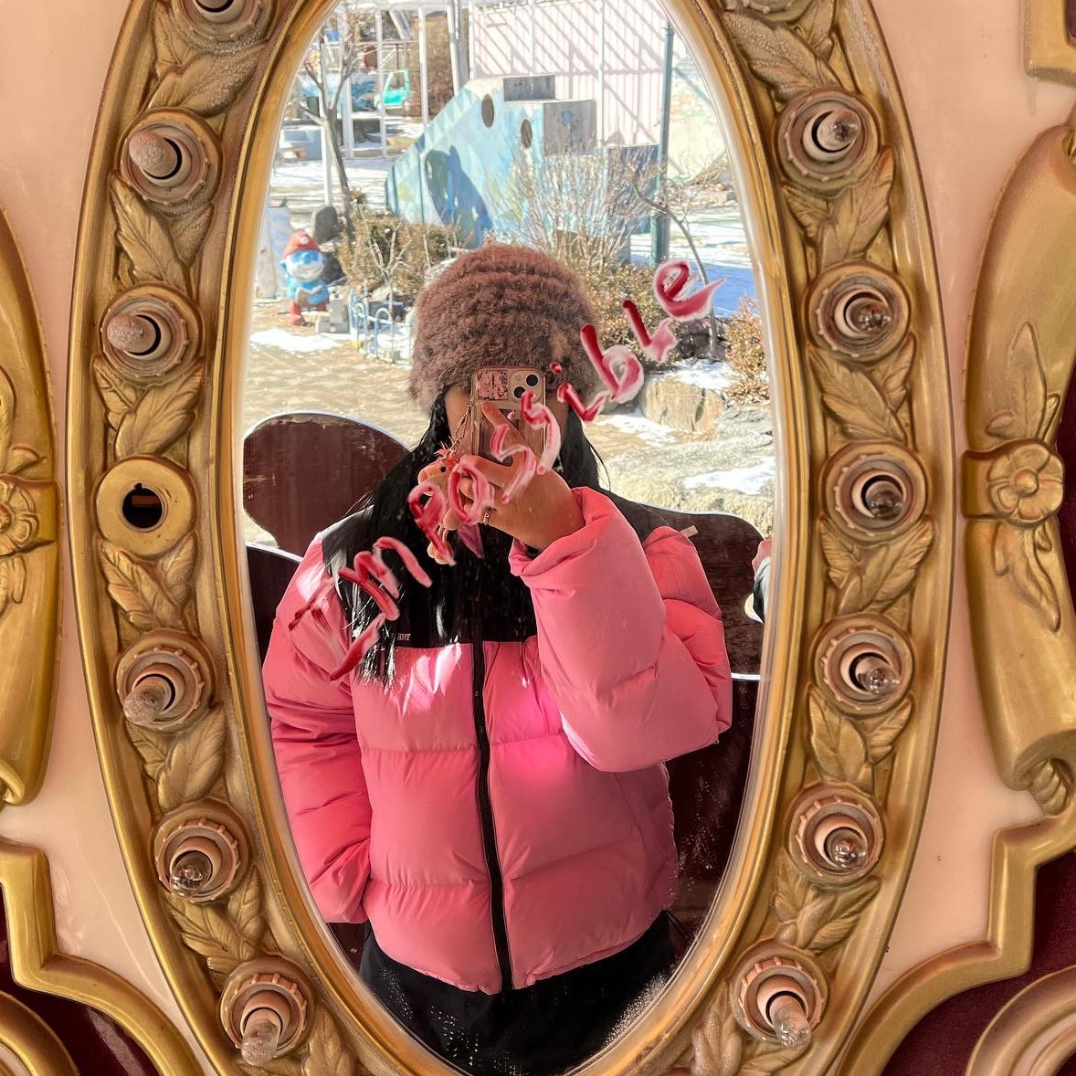 The Museum Visitor Heart Stitched Puffer Down Jacket Pink - 22FW 착용 스타일