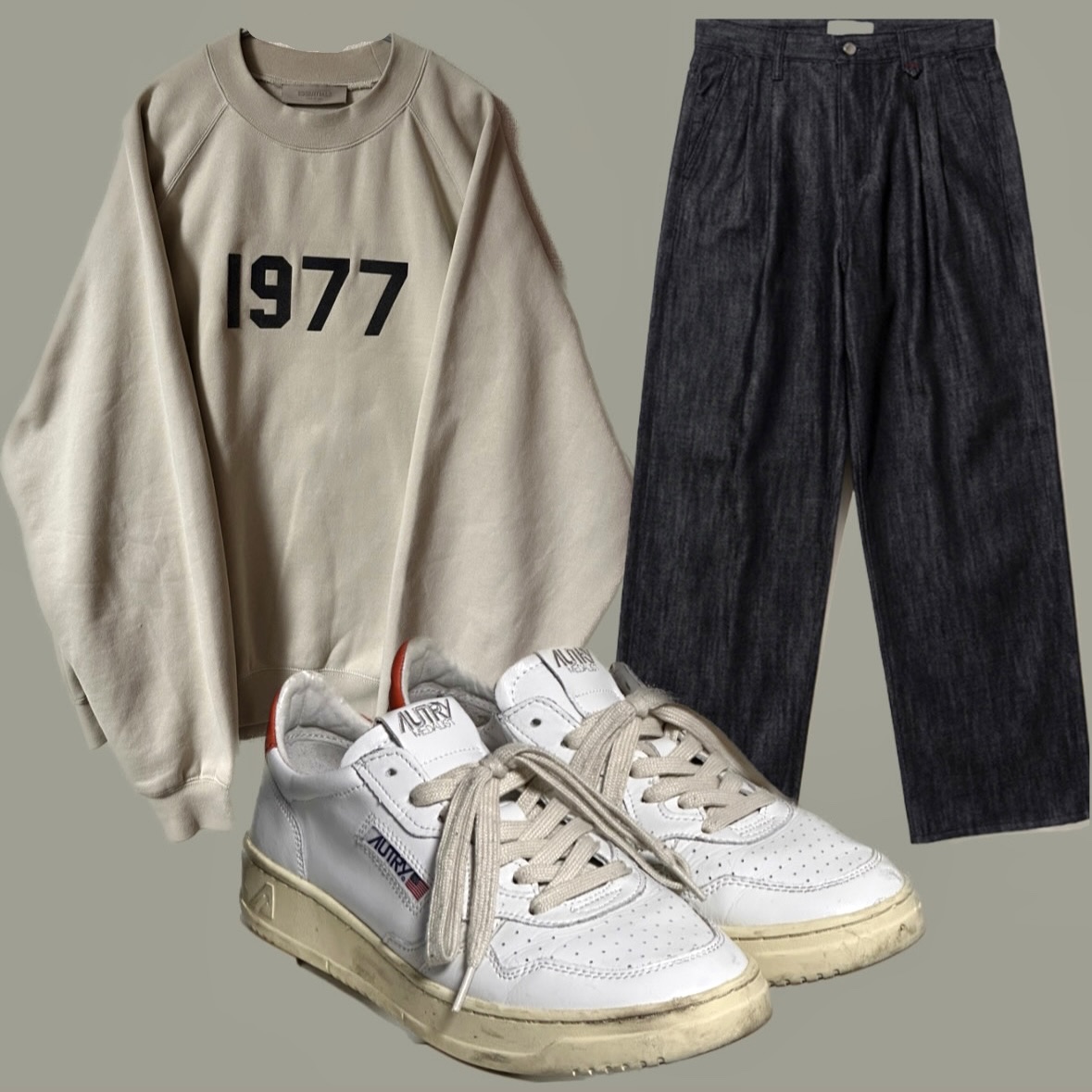 Essentials 1977 Crewneck Sweatshirt Wheat - 22SS, Autry Medalist Low Leather Sneakers White Orange 착용 스타일