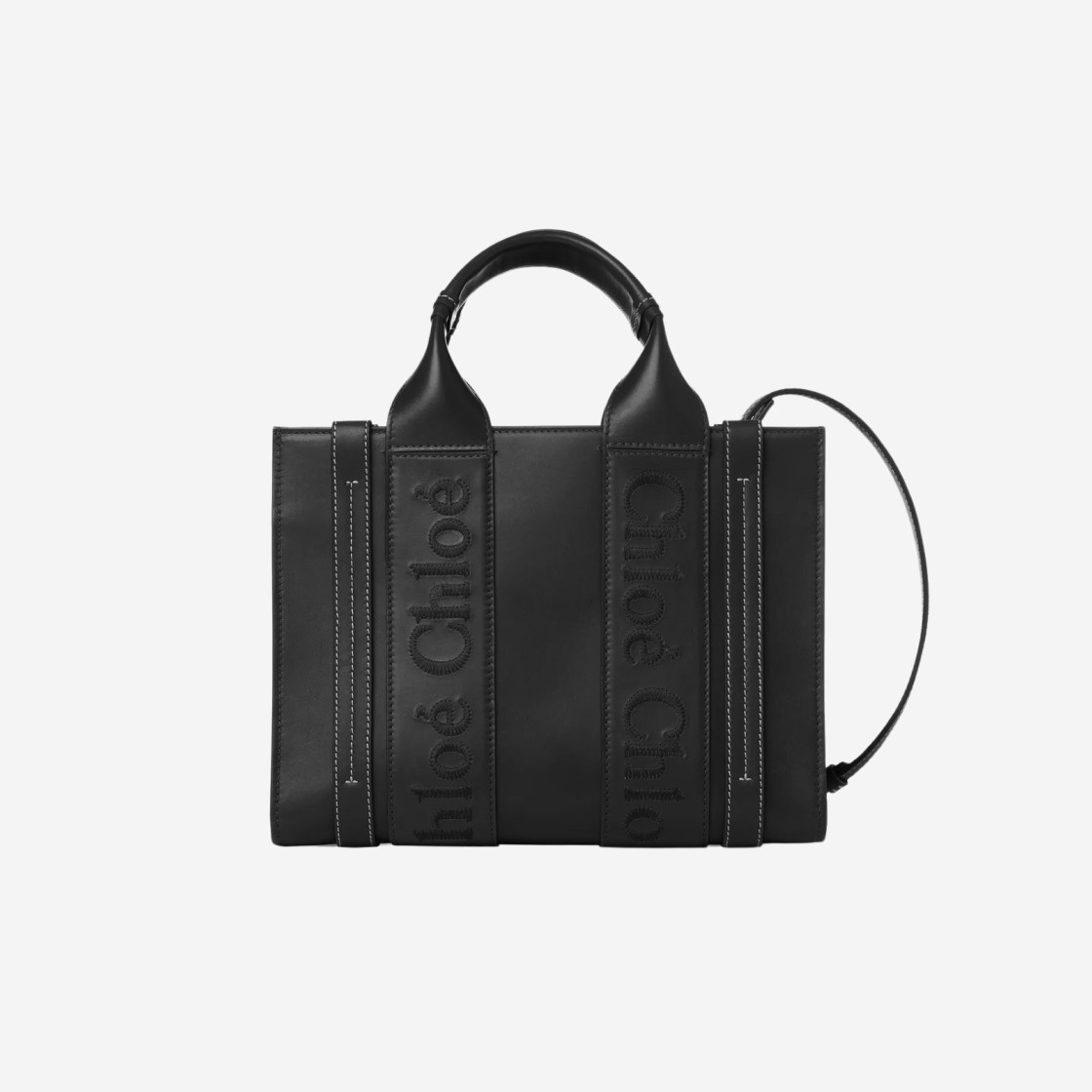 Chloe Woody Small Tote Bag in Smooth Calfskin Black 상세 이미지 2