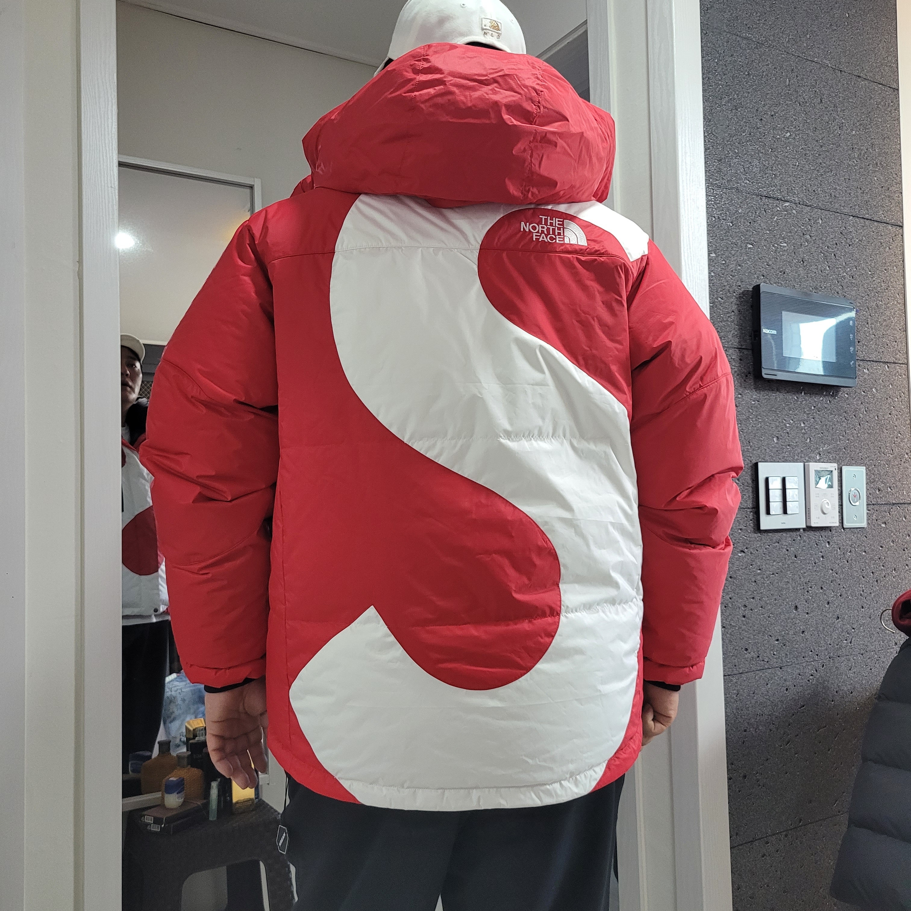 Supreme x The North Face S Logo Summit Series Himalayan Parka Red - 20FW, Stussy Popsicle T-Shirt White 착용 스타일 - 2