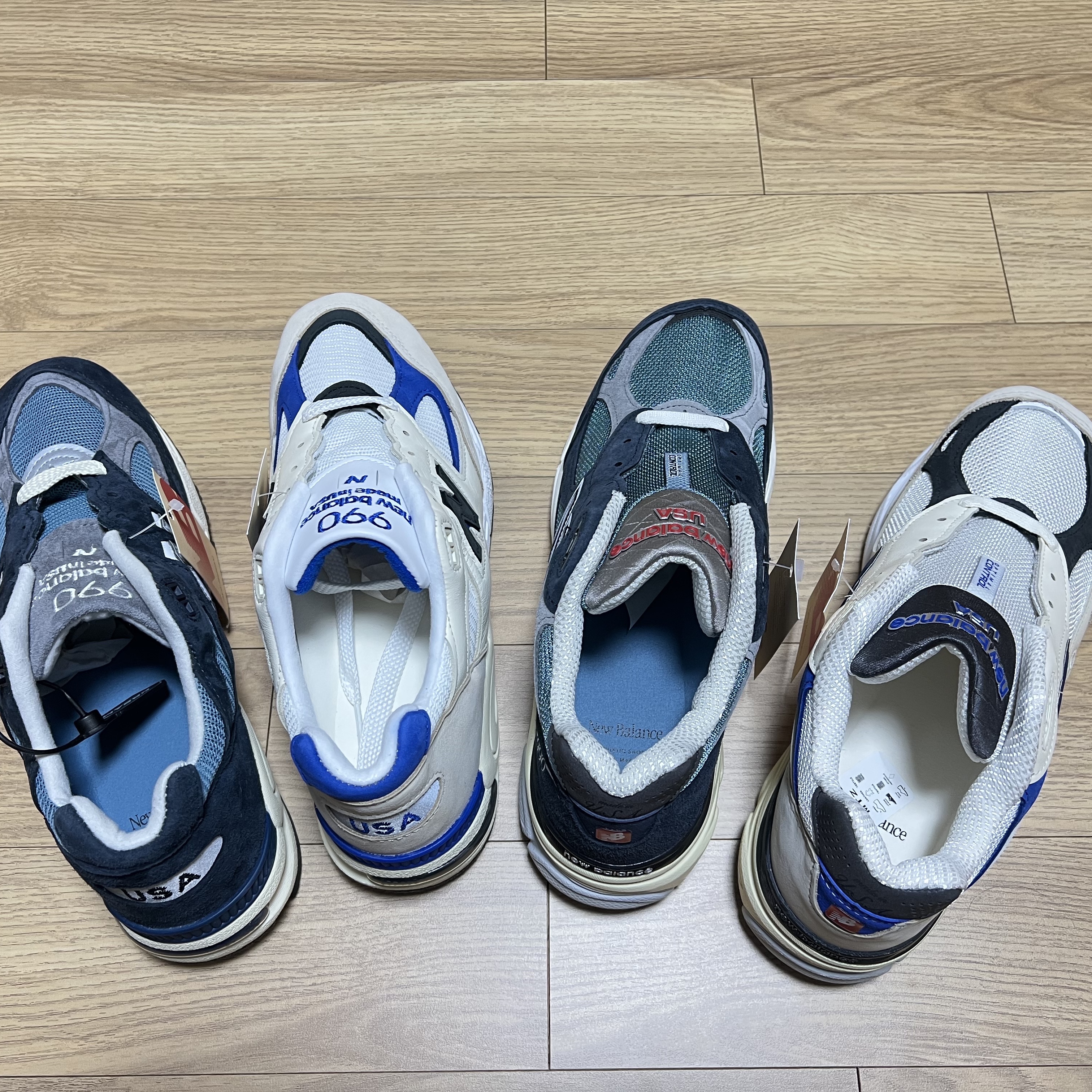 New Balance 990v2 Made in USA Navy Castlerock, New Balance 990v3 Made in USA Navy Spring Tide 착용 스타일 - 4