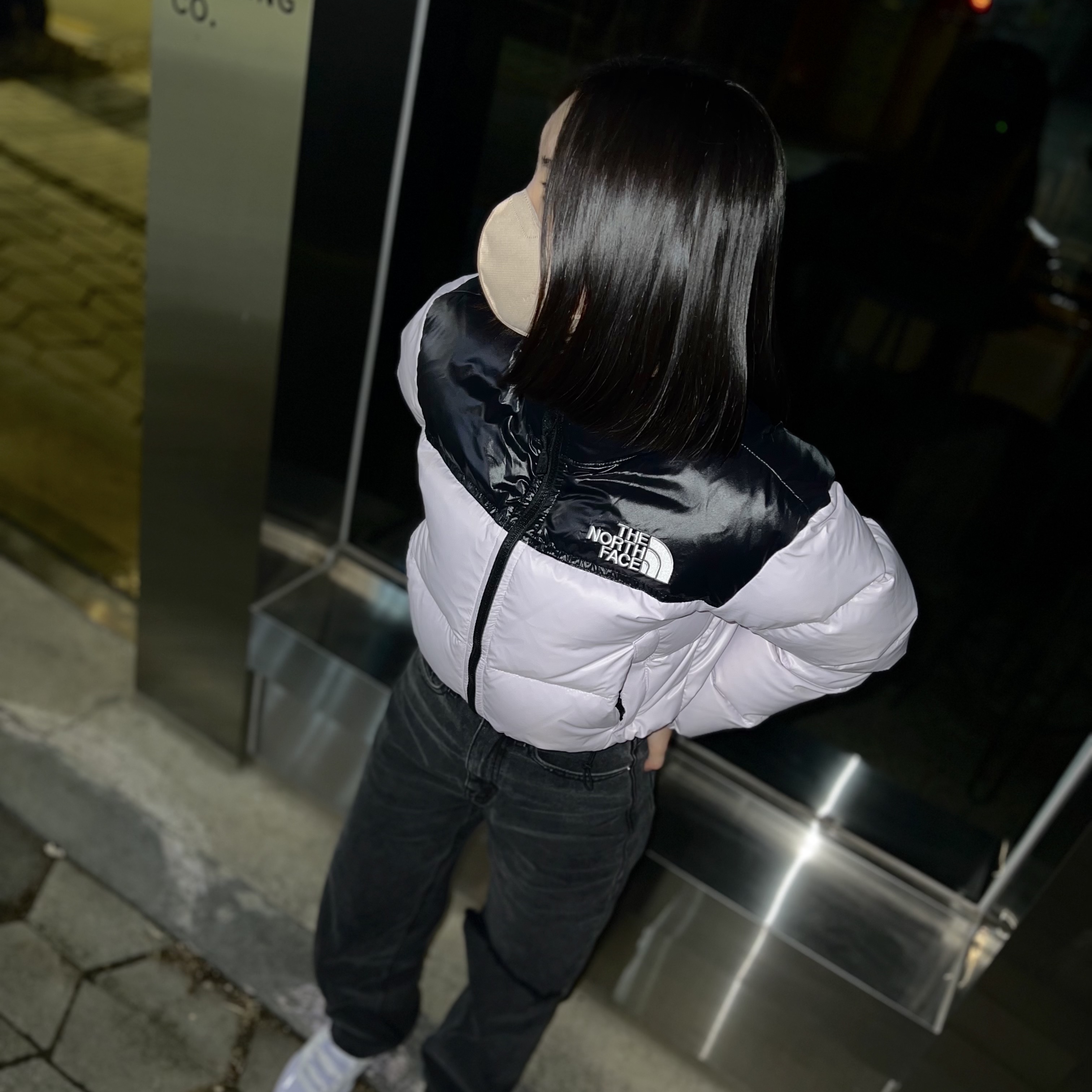 (W) The North Face Nuptse Short Jacket Lilac 착용 스타일 - 1