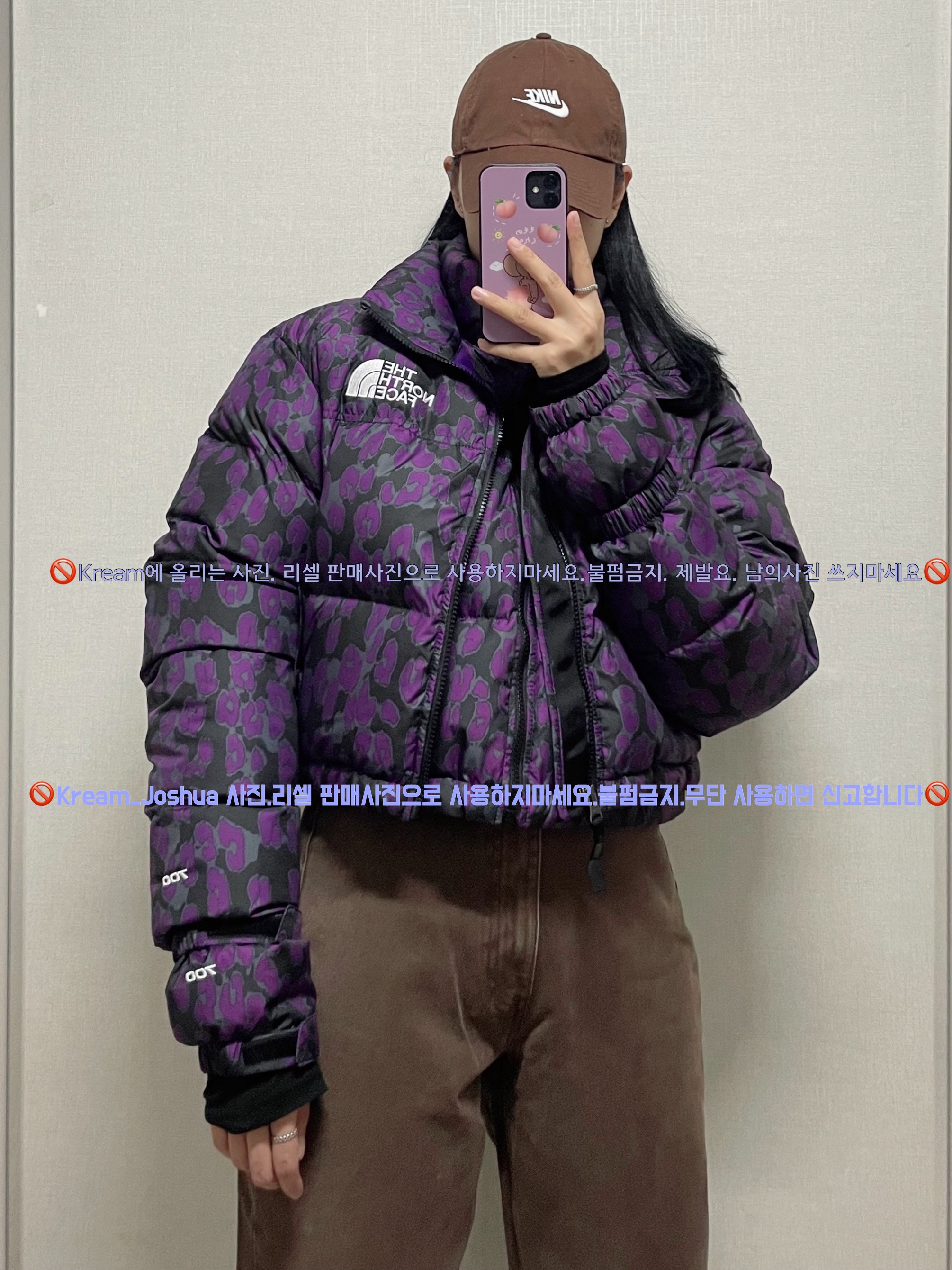 (W) The North Face Print Nuptse Short Jacket Gravity Purple Leopard Print, Nike Heritage 86 Futura Washed Cap Dark Driftwood 착용 스타일 - 1