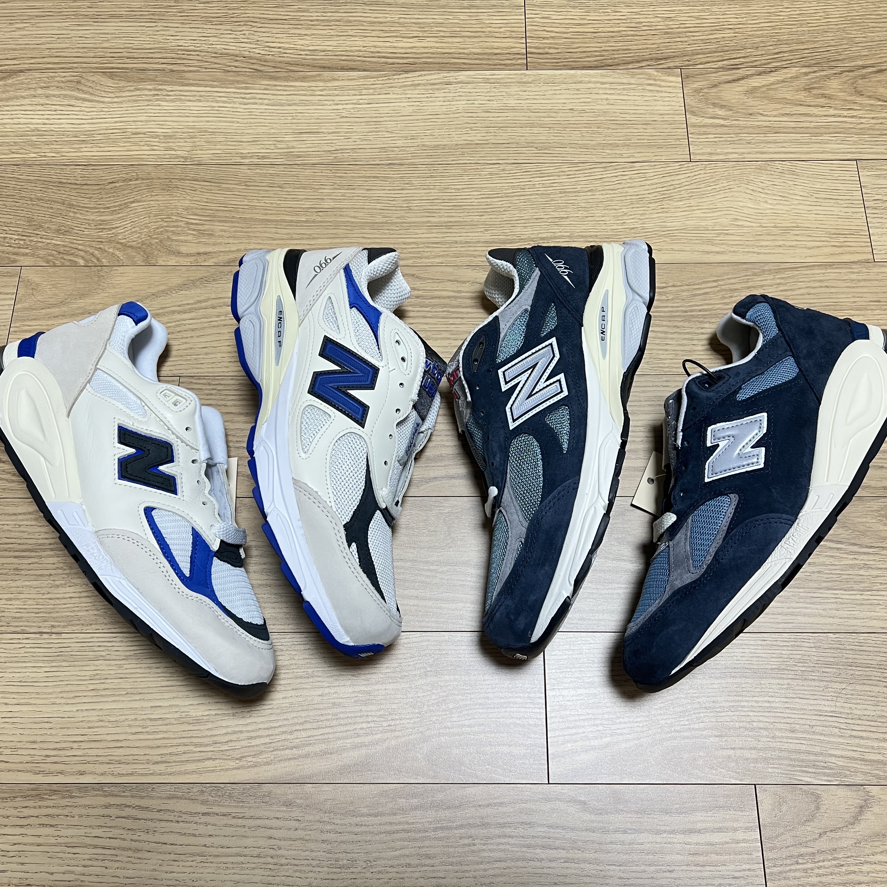 New Balance 990v2 Made in USA Navy Castlerock, New Balance 990v3 Made in USA Navy Spring Tide 착용 스타일 - 5