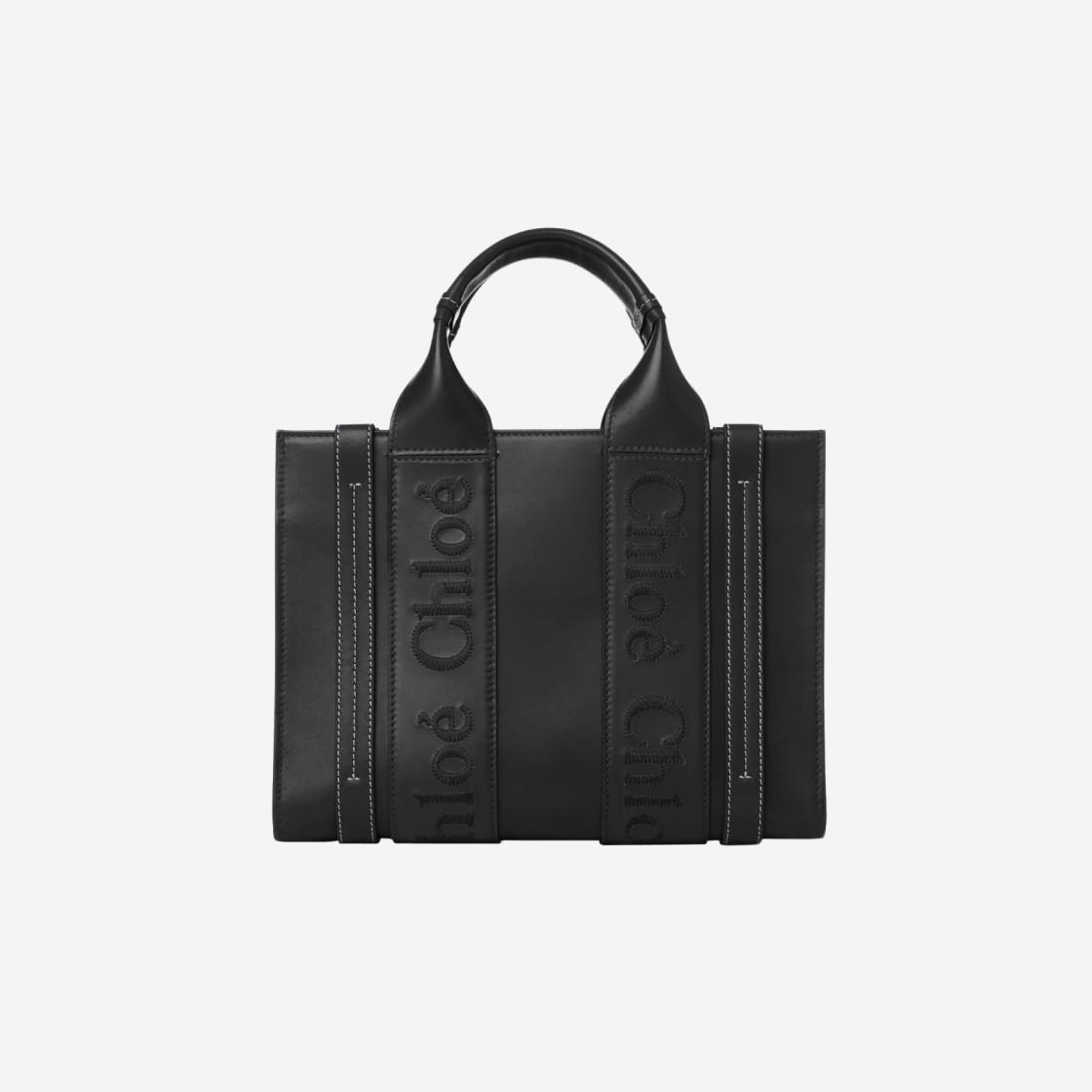 Chloe Woody Small Tote Bag in Smooth Calfskin Black 상세 이미지 1