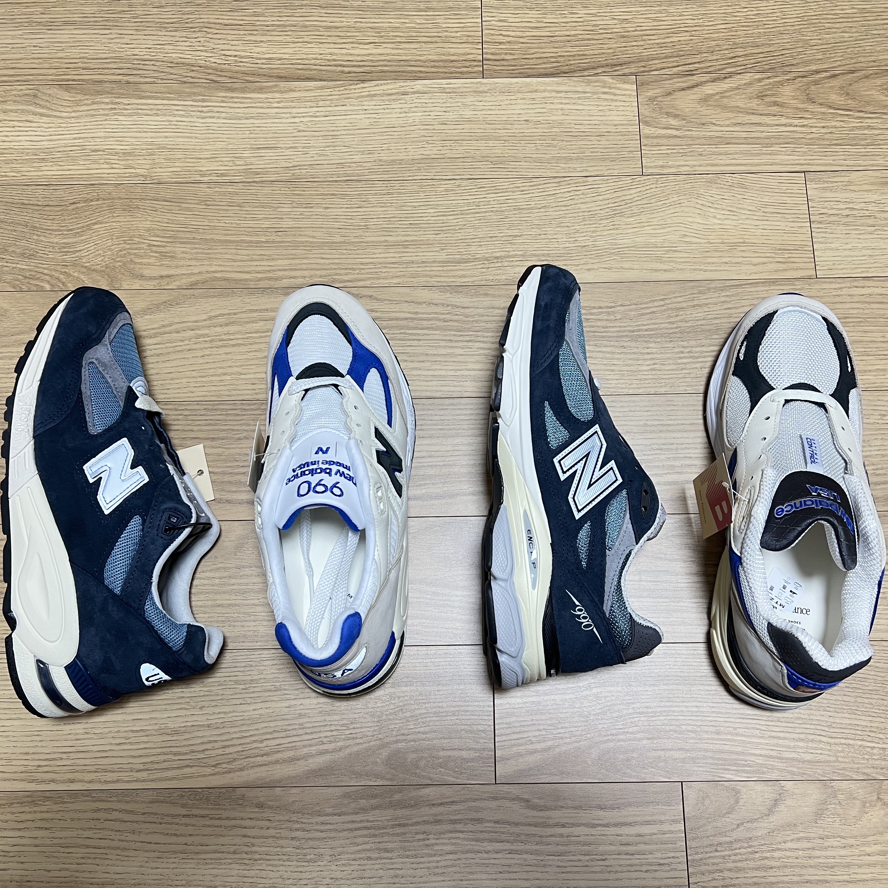 New Balance 990v2 Made in USA Navy Castlerock, New Balance 990v3 Made in USA Navy Spring Tide 착용 스타일 - 2