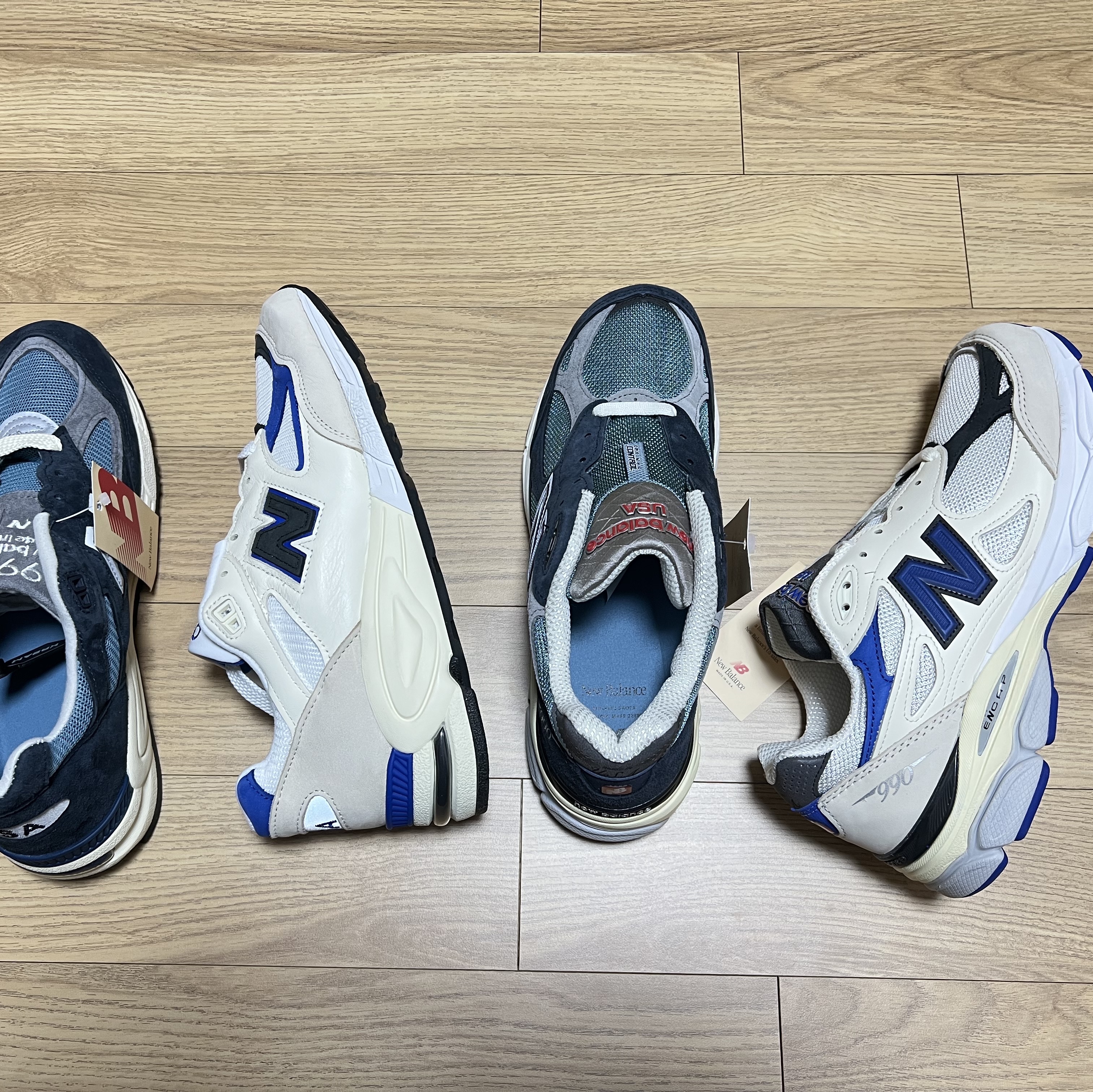 New Balance 990v2 Made in USA Navy Castlerock, New Balance 990v3 Made in USA Navy Spring Tide 착용 스타일 - 3