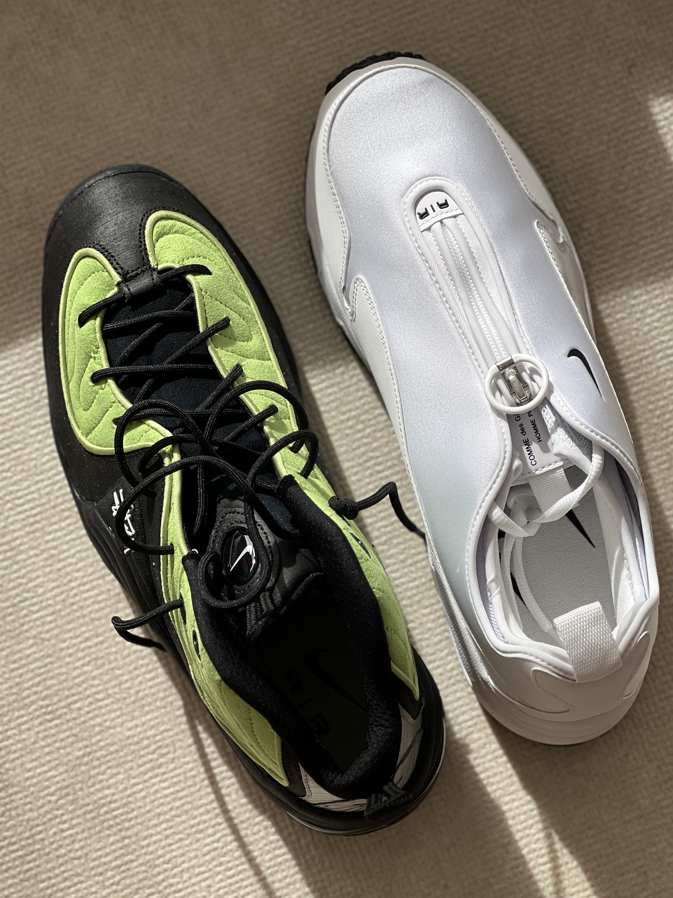 Nike x Stussy Air Penny II Vivid Green and Black, Nike x Comme des Garcons Homme Plus Air Max Sunder SP White 착용 스타일 - 1