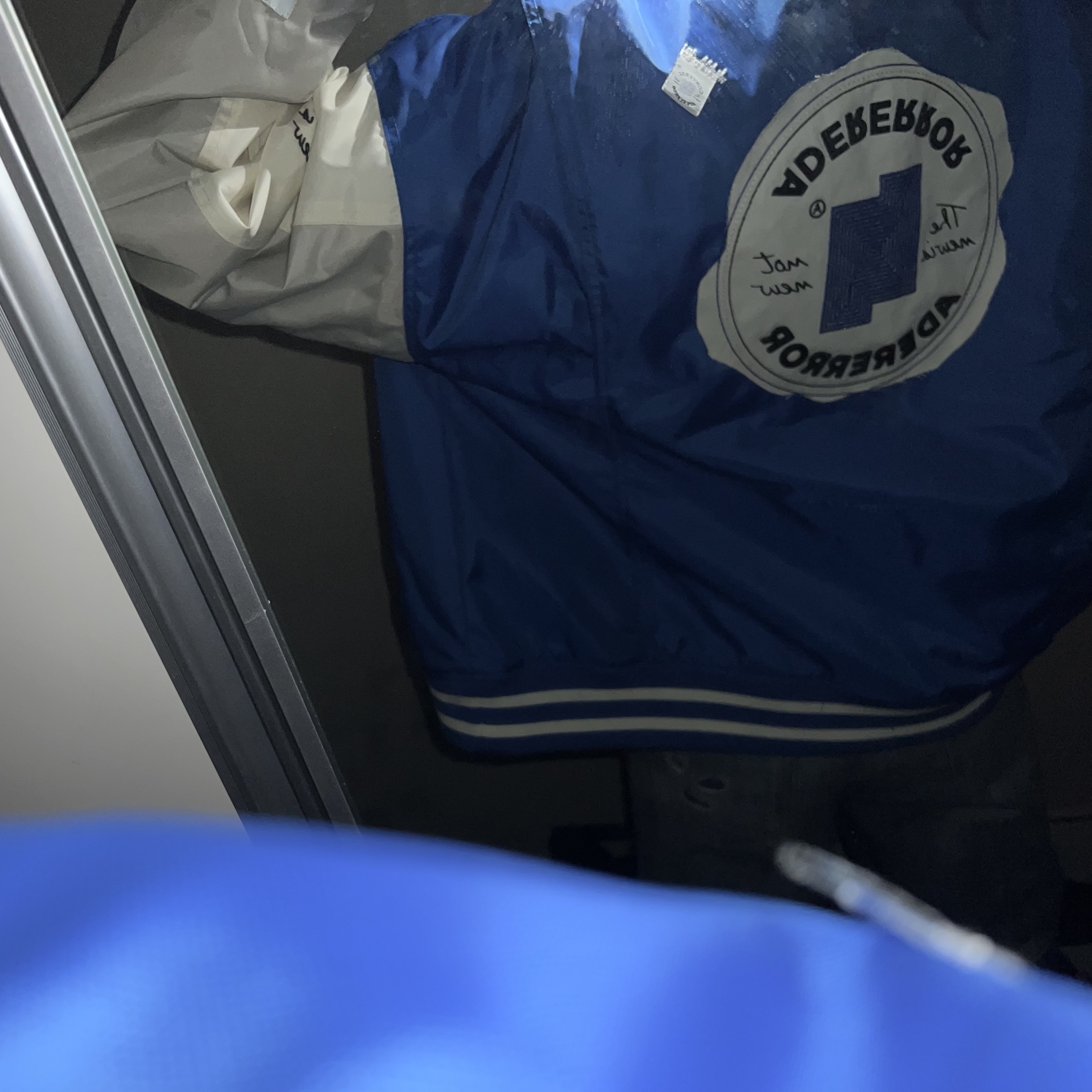 Converse x Ader Error Shapes Varsity Jacket Cobalt 착용 스타일 - 1