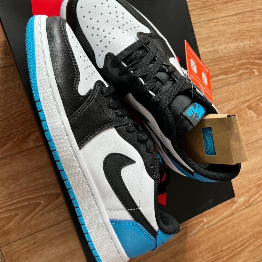 Jordan 1 Retro Low OG Black and Dark Powder Blue 착용 스타일