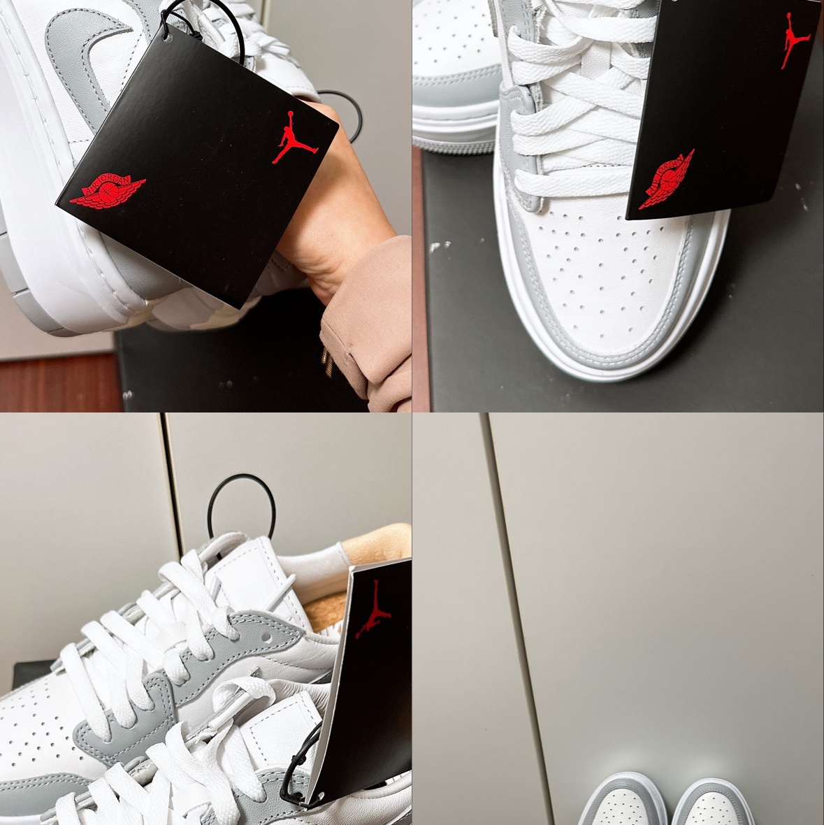(W) Jordan 1 Elevate Low White and Wolf Grey 착용 스타일 - 1