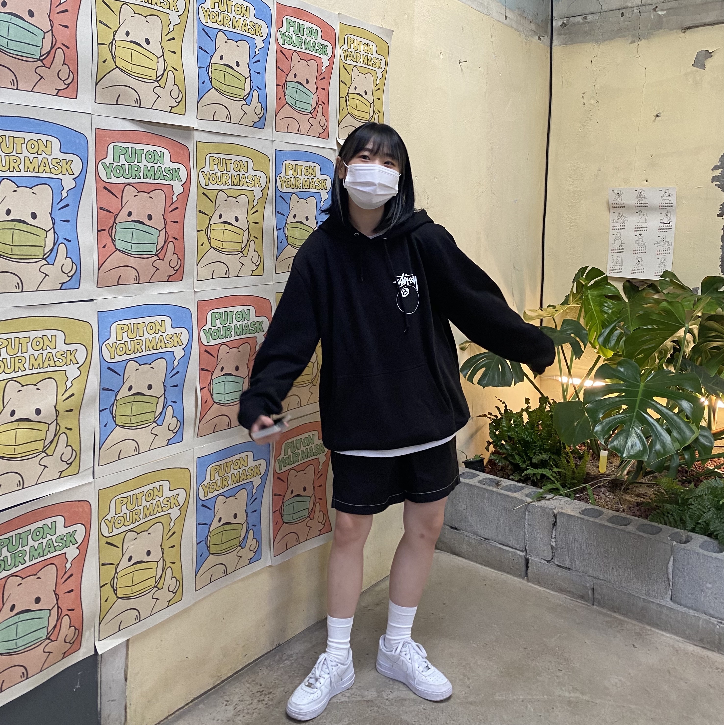 Stussy 8 Ball Hoodie Black - 21FW, Nike Air Force 1 '07 Low White 착용 스타일