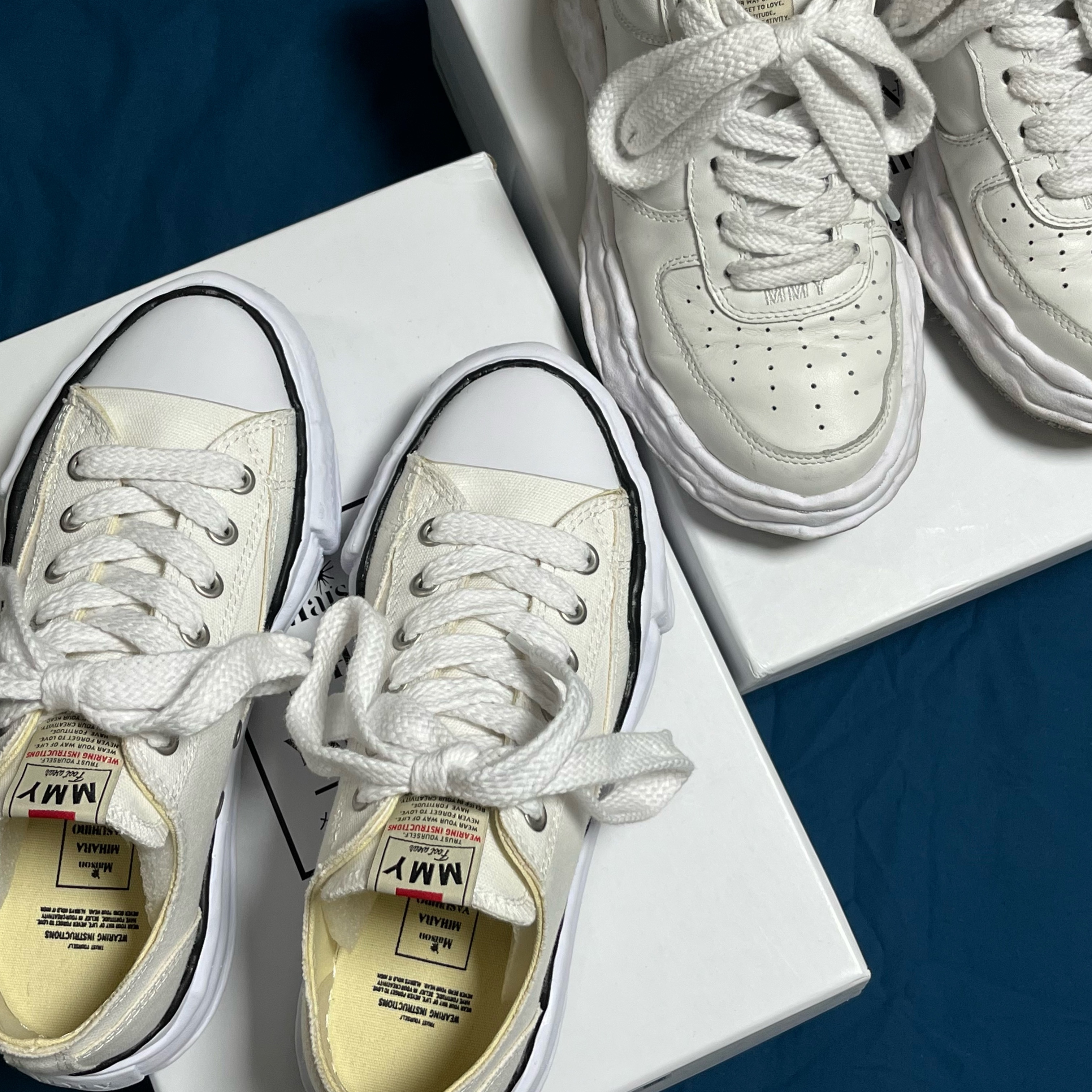 Maison Mihara Yasuhiro Wayne OG Sole Leather Low-top Sneakers White, Maison Mihara Yasuhiro Peterson OG Sole Canvas Low Sneakers White 착용 스타일