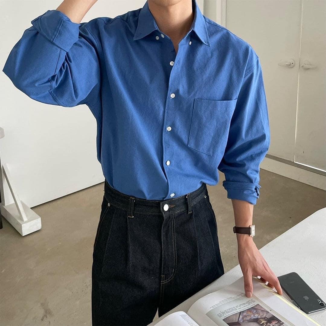 Zara x Ader Error Oversized Shirt Sky Blue 착용 스타일 - 2
