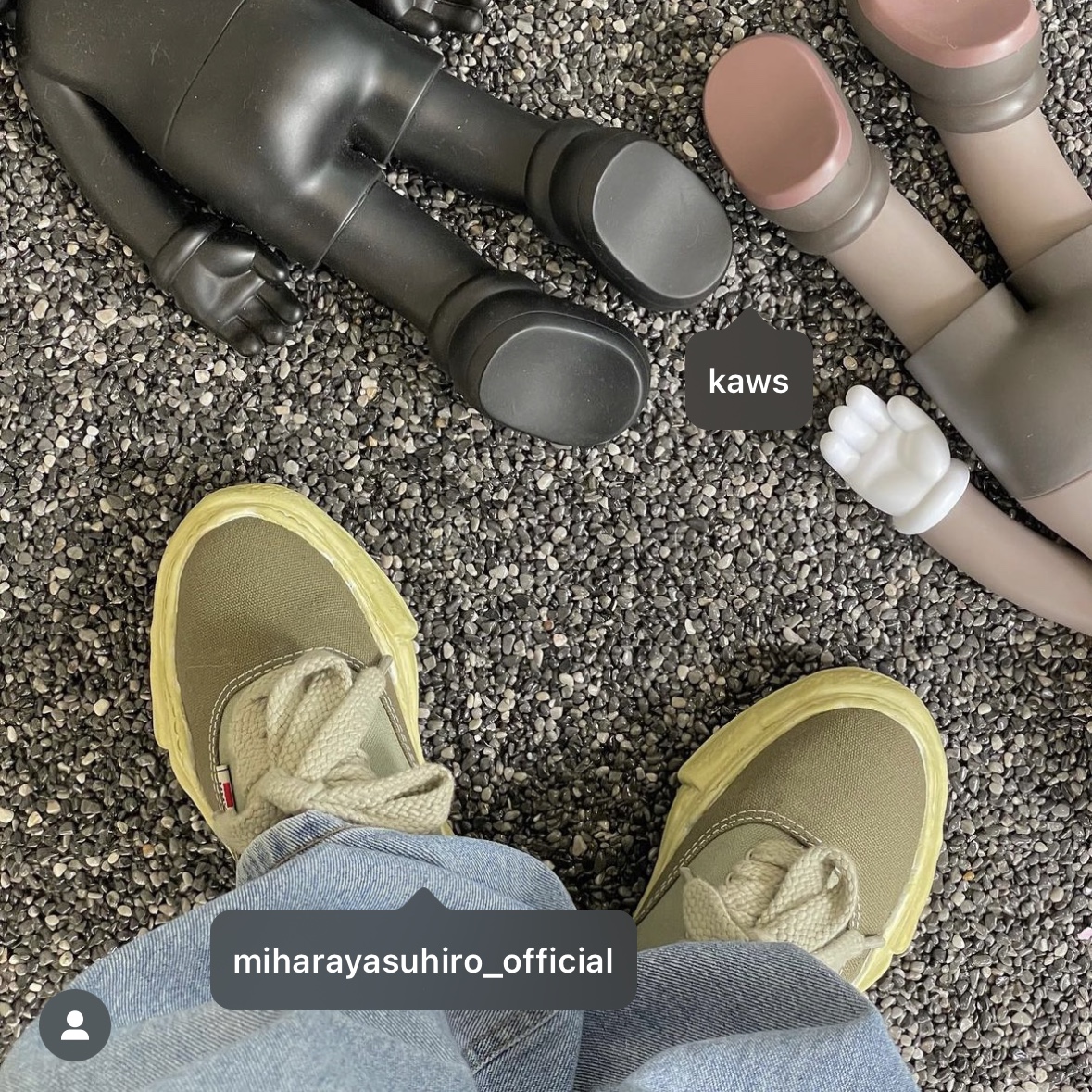Maison Mihara Yasuhiro Baker OG Sole OD Canvas Low-top Sneakers Green, Kaws Companion 2020 Figure Brown 착용 스타일