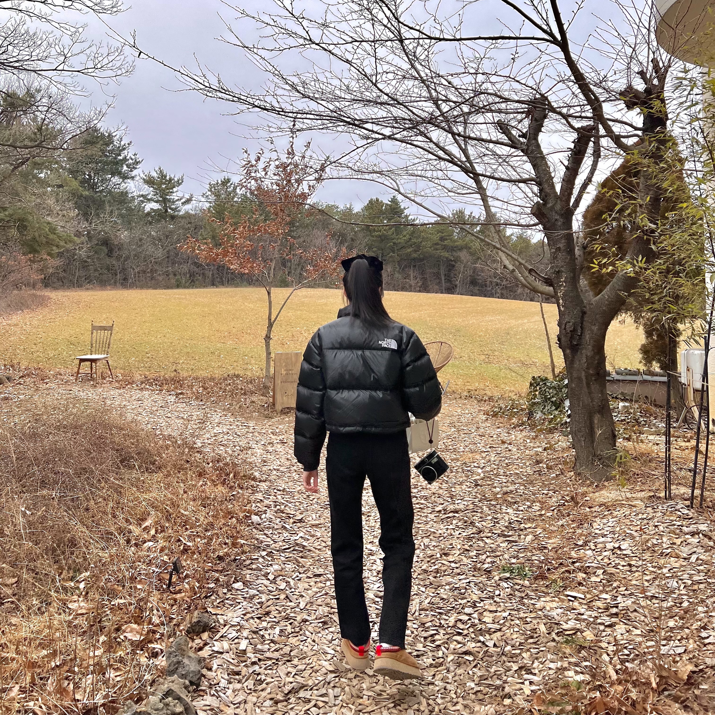 (W) The North Face Nuptse Short Jacket Black, (W) UGG Tazz Slipper Chestnut 착용 스타일 - 5